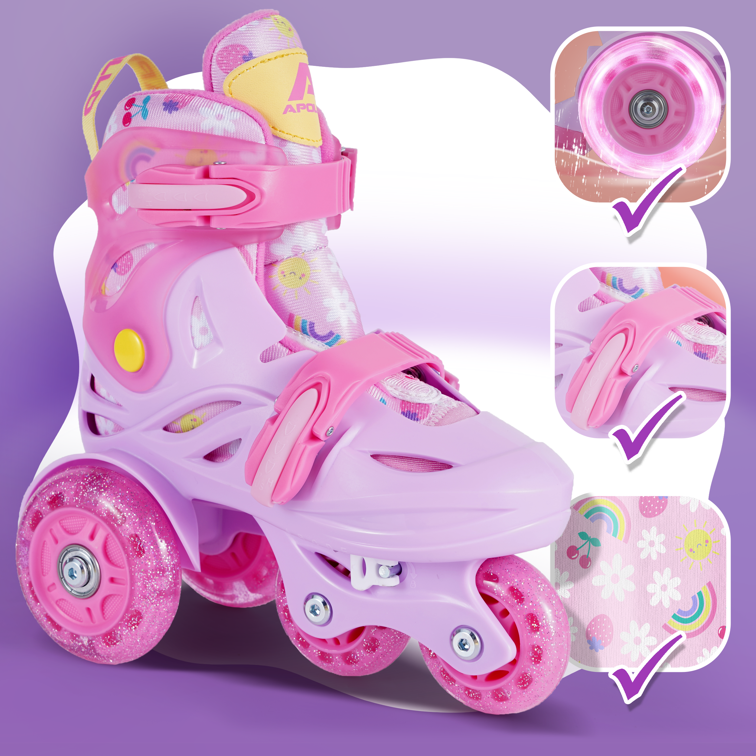 Apollo Funsport FR - My 1st Patins à roulettes réglables pour enfants, taille 26-30, - Rose