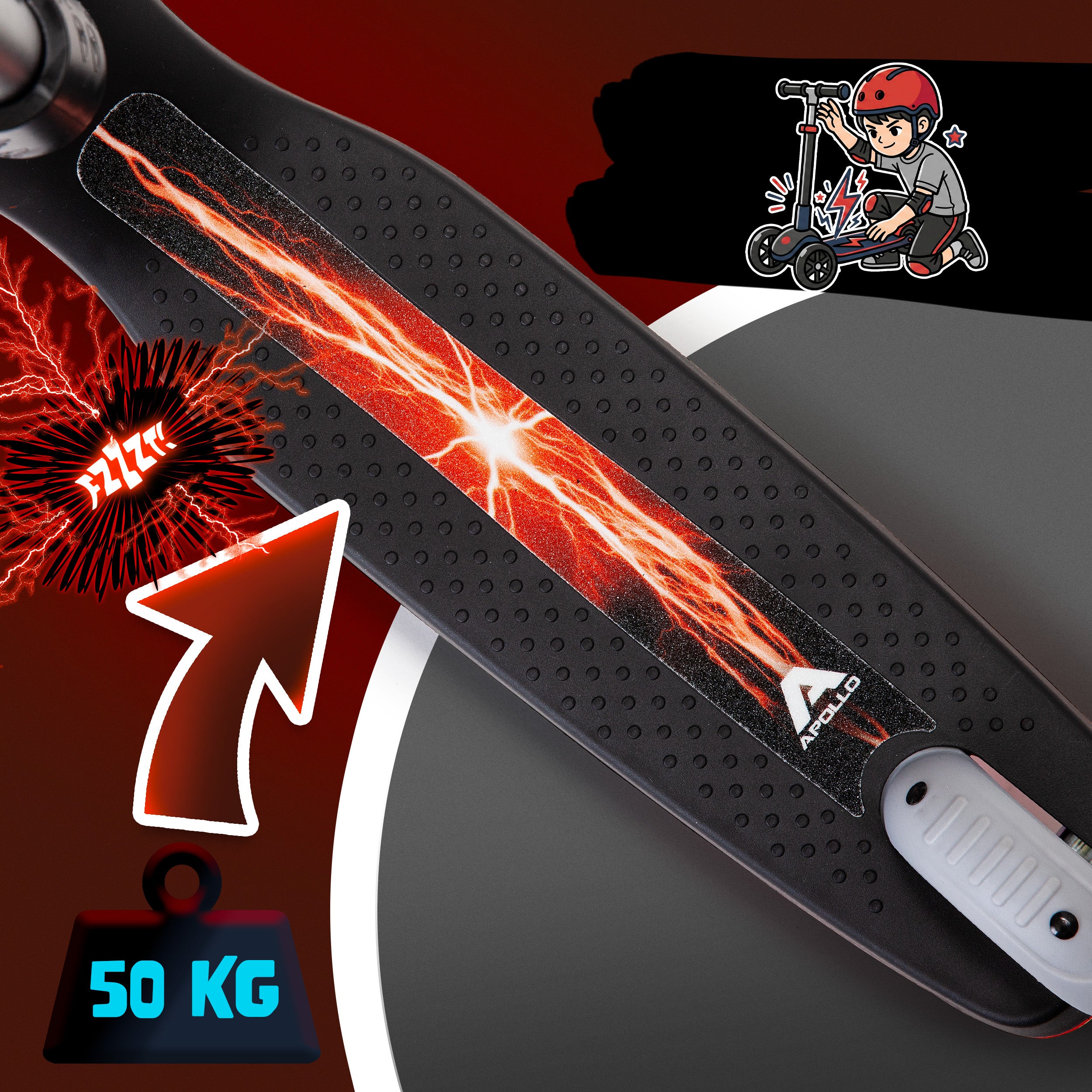 Apollo Funsport France - Trottinette enfant Apollo Whizzie LED, trottinette pliable à trois roues réglable en hauteur pour les enfants à partir de 3 ans - Flamme Noire