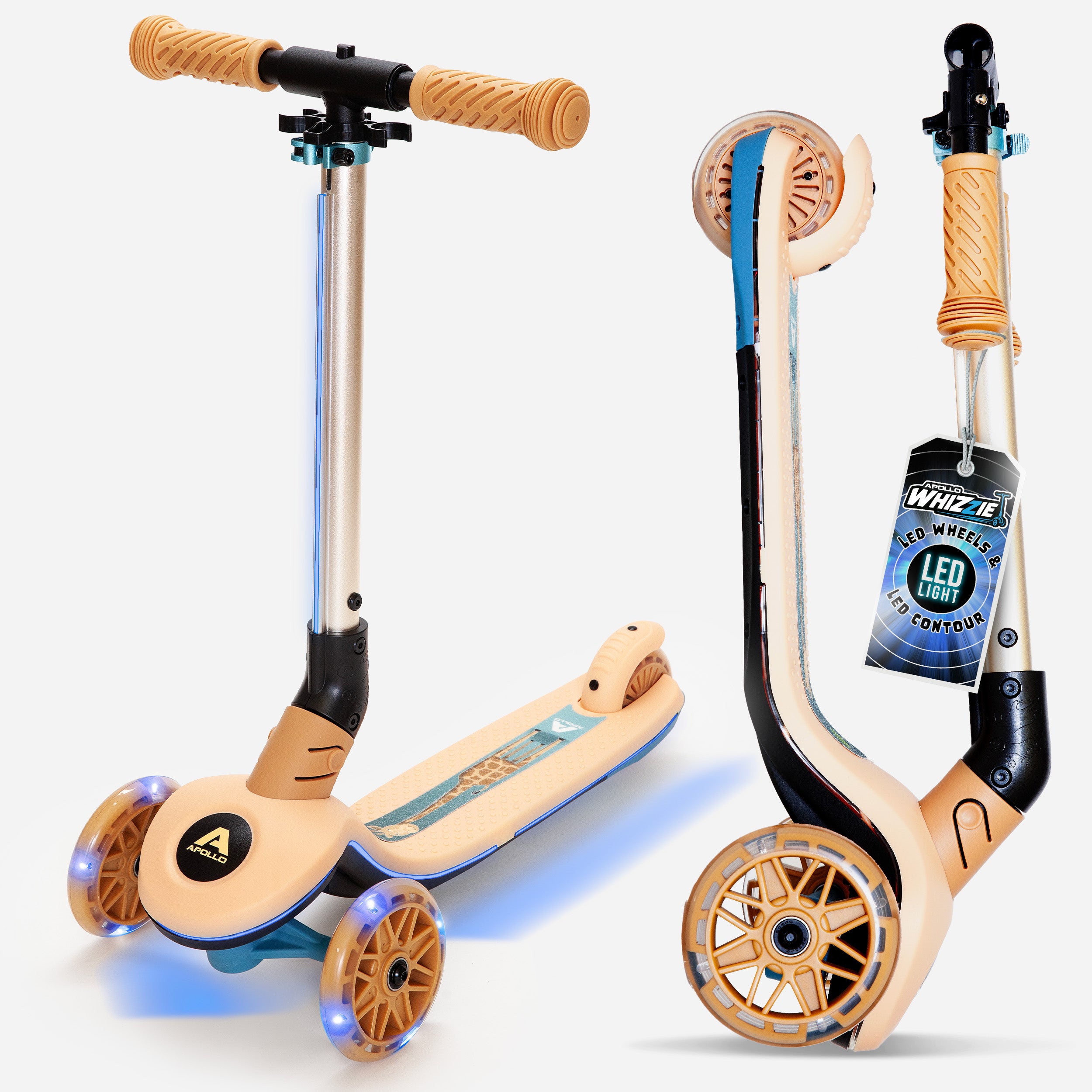 Apollo Funsport France - Trottinette enfant Apollo Whizzie LED, trottinette pliable à trois roues réglable en hauteur pour les enfants à partir de 3 ans - Girafe