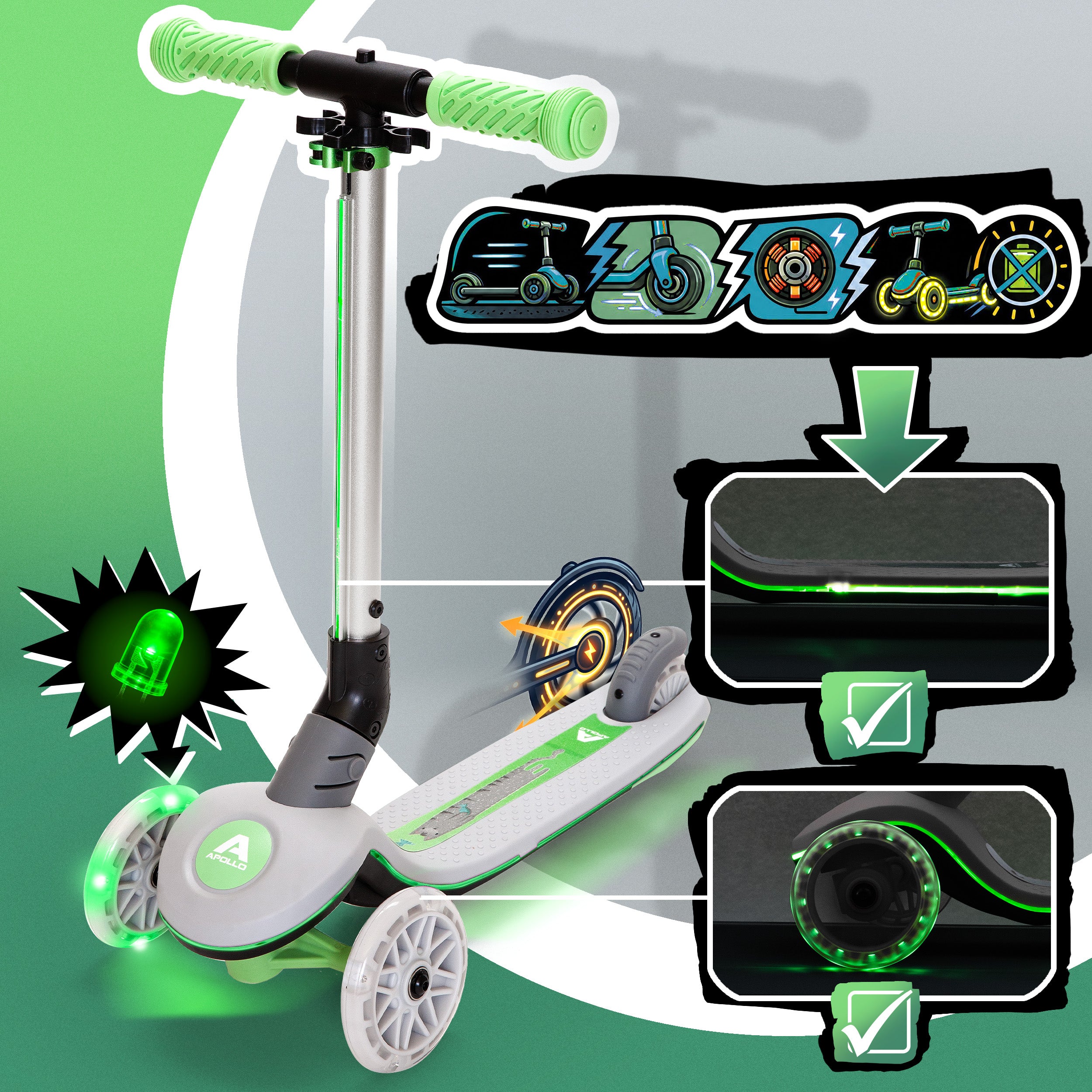 Apollo Funsport France - Trottinette enfant Apollo Whizzie LED, trottinette pliable à trois roues réglable en hauteur pour les enfants à partir de 3 ans - Chat