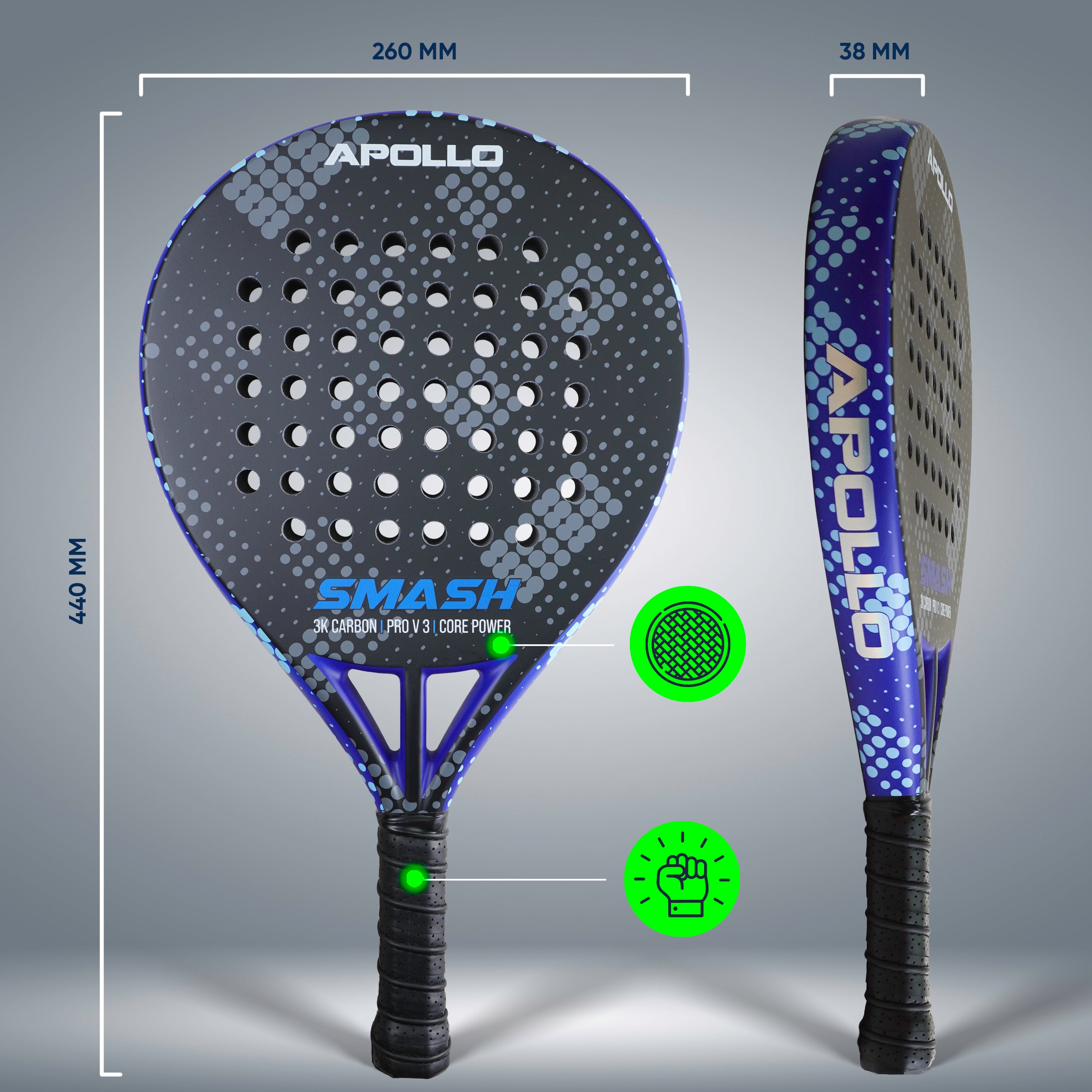 Apollo Funsport France - Raquette de padel Apollo 3K Smash - Silver Blue