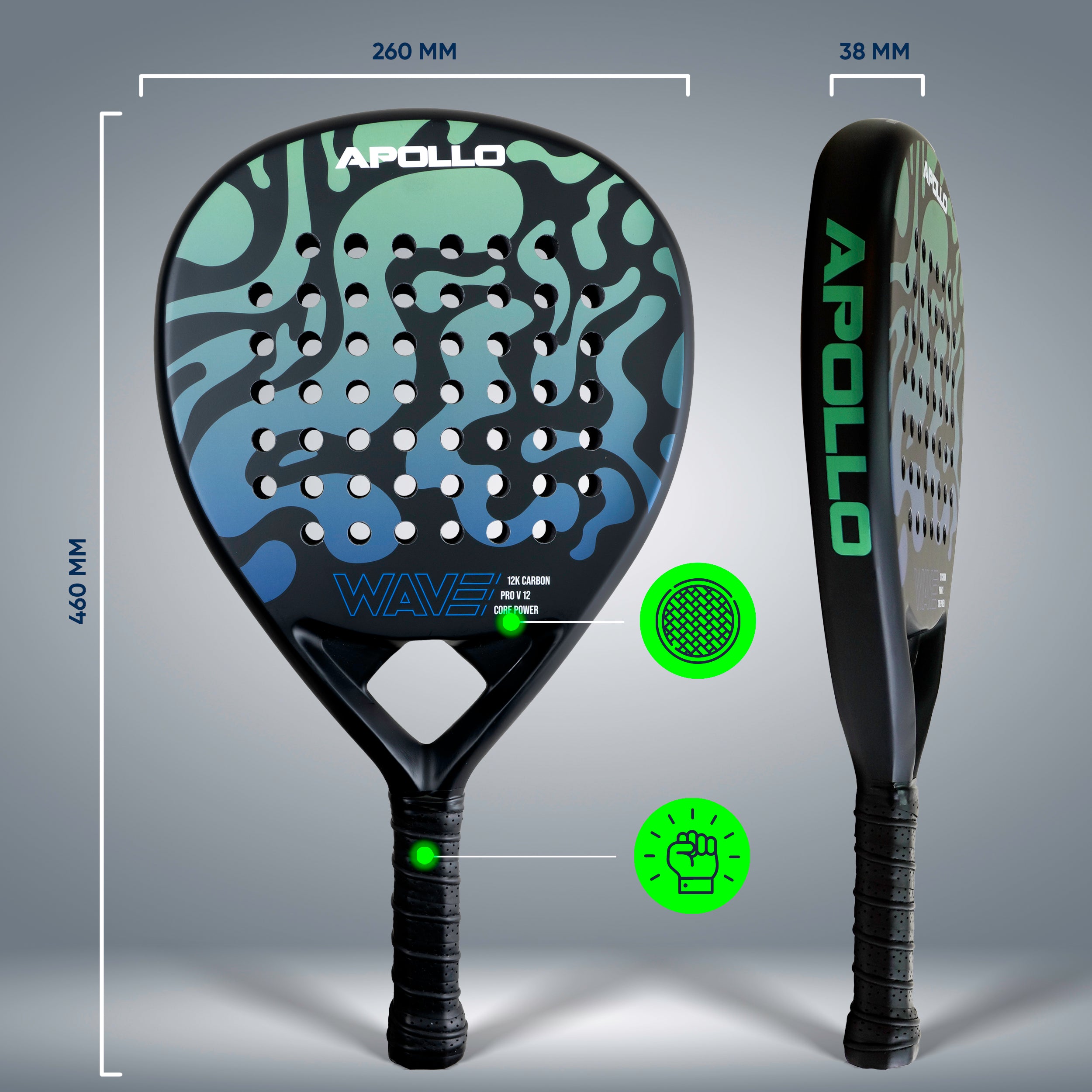 Apollo Funsport France - Raquette de padel Apollo 12K Wave - Mint Blue