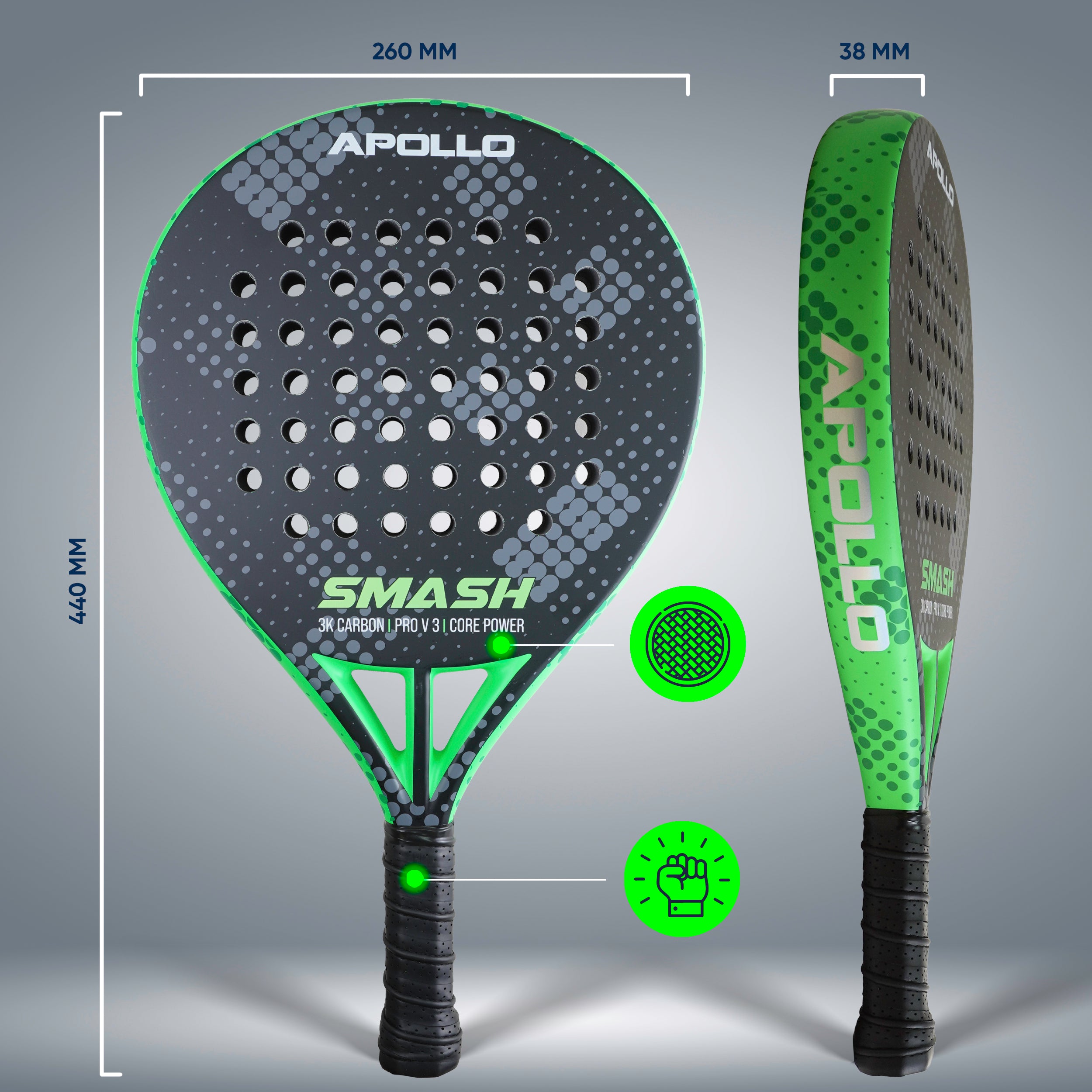 Apollo Funsport France - Raquette de padel Apollo 3K Smash - Green