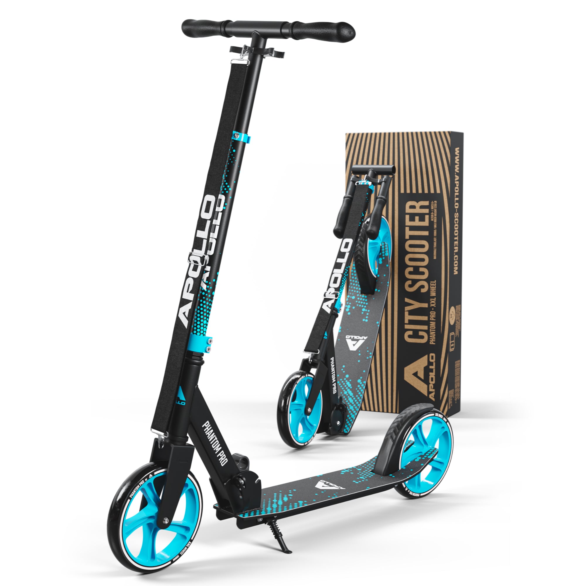 Apollo - Trottinette avec roues XXL Phantom pour adultes et enfants - 200mm - Bleu