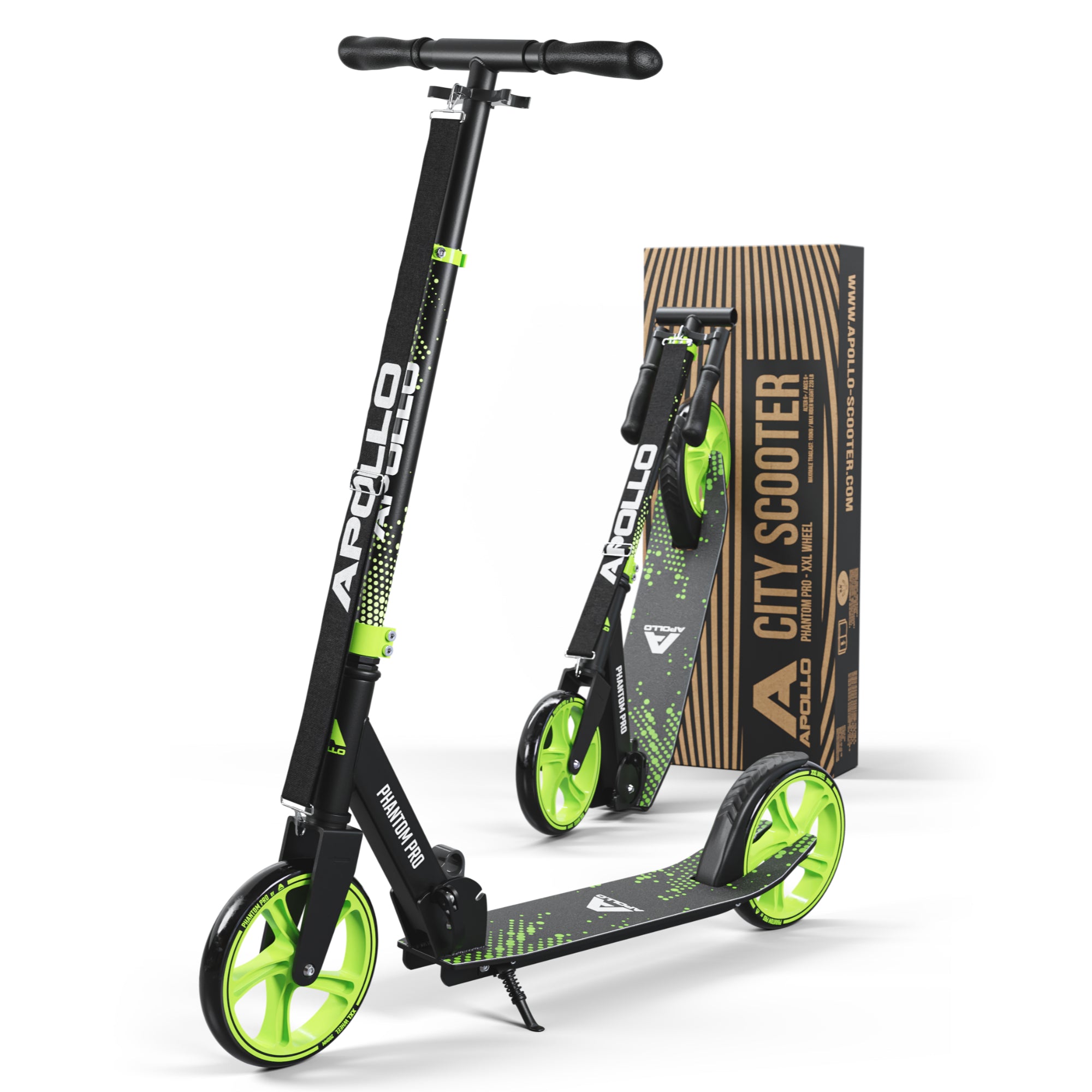 Apollo - Trottinette avec roues XXL Phantom pour adultes et enfants - 200mm - Vert