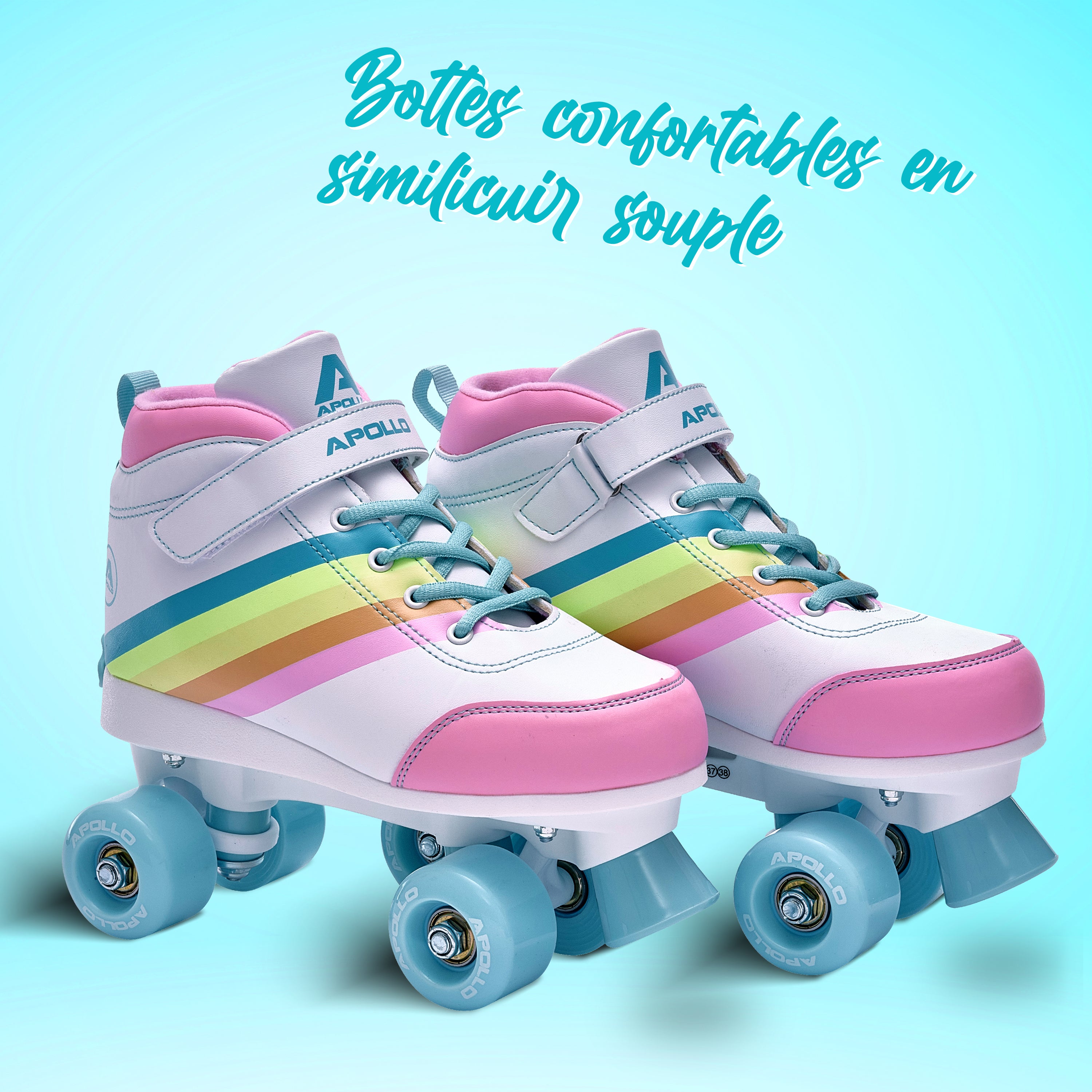 Apollo - Soft Boots patins à roulettes enfants filles disco - pointure réglable - Rainbow Star - L (39-42)