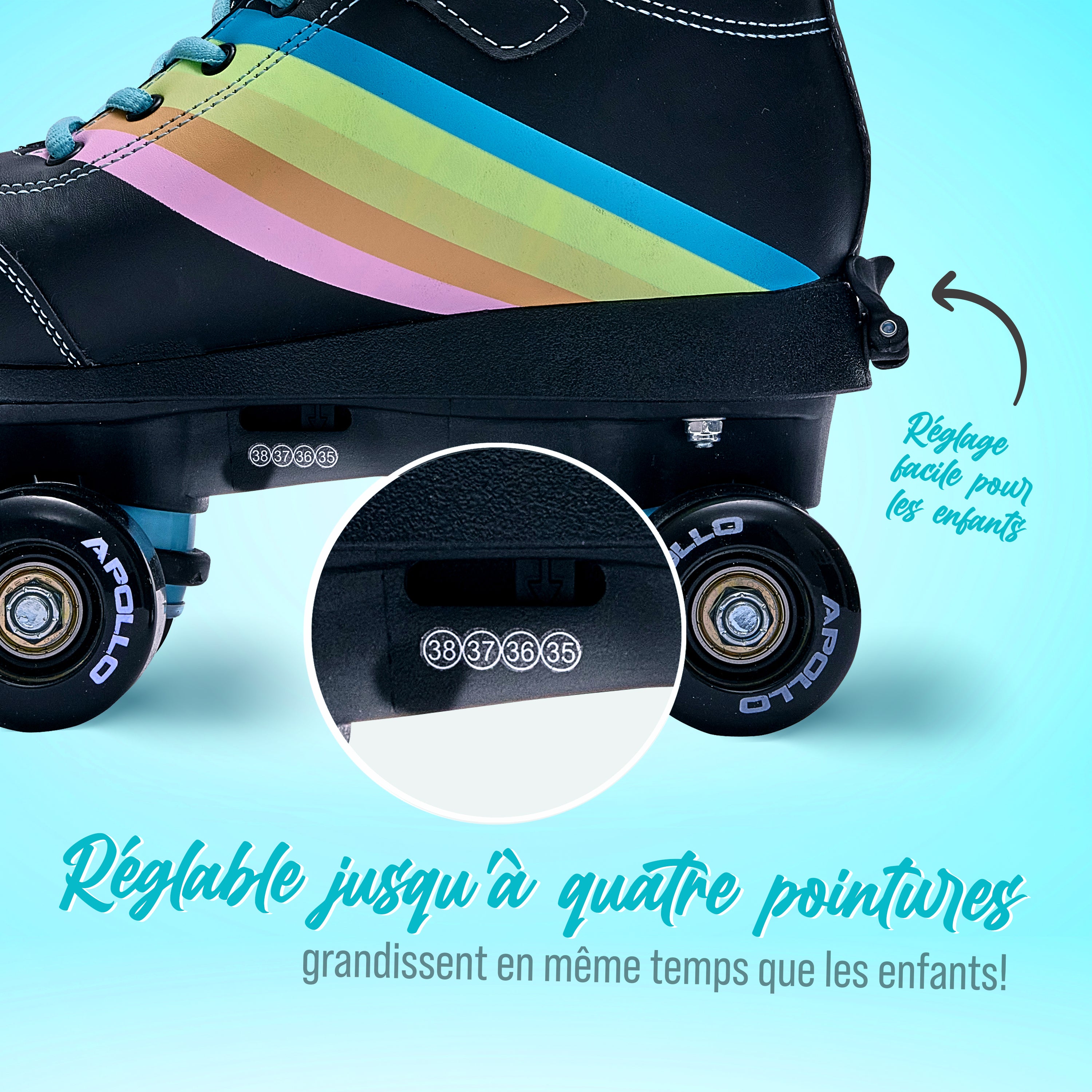 Apollo - Soft Boots patins à roulettes enfants filles disco - pointure réglable - Beyond - L (39-42)