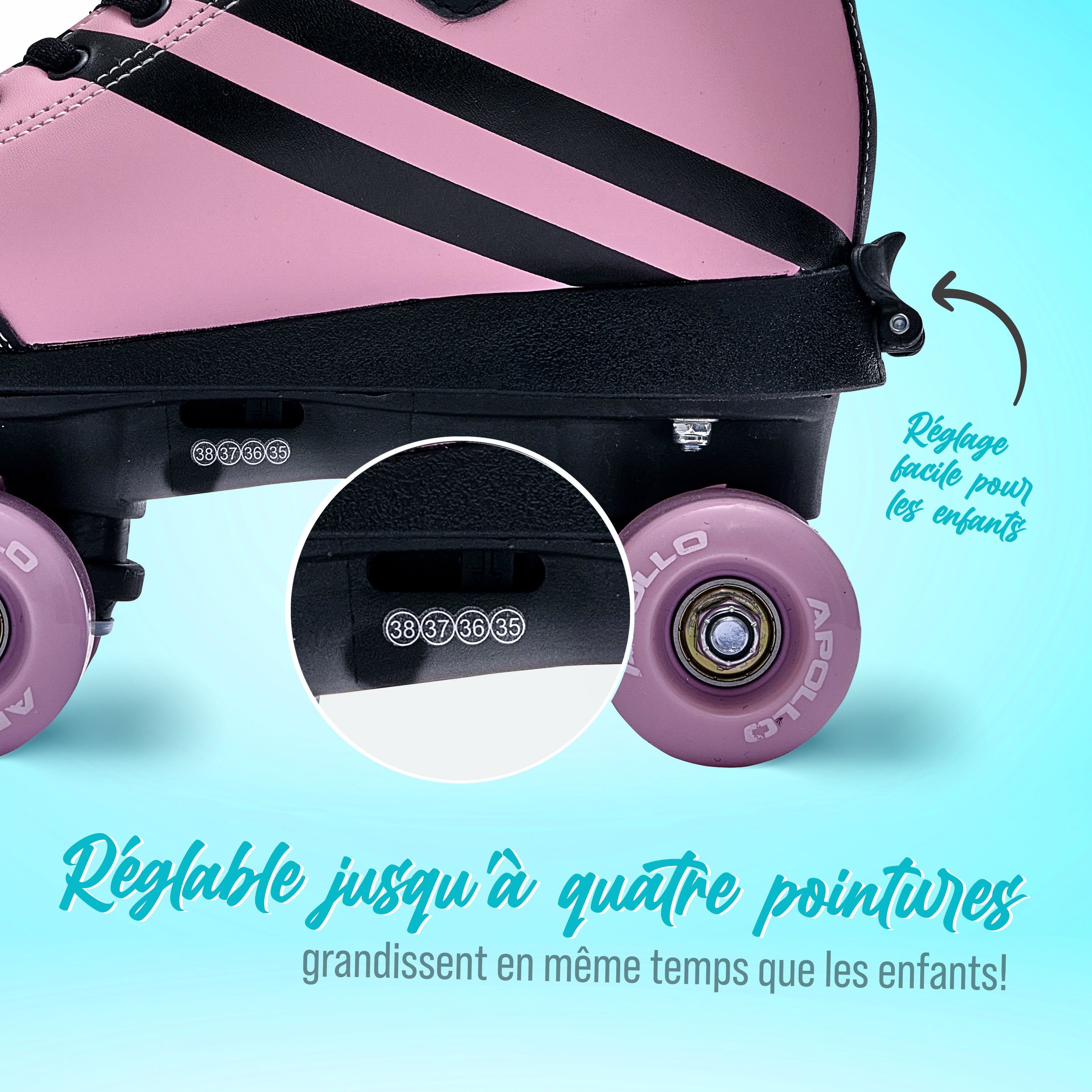 Apollo - Soft Boots patins à roulettes enfants filles disco - pointure réglable - Pink Revolution - L (39-42)