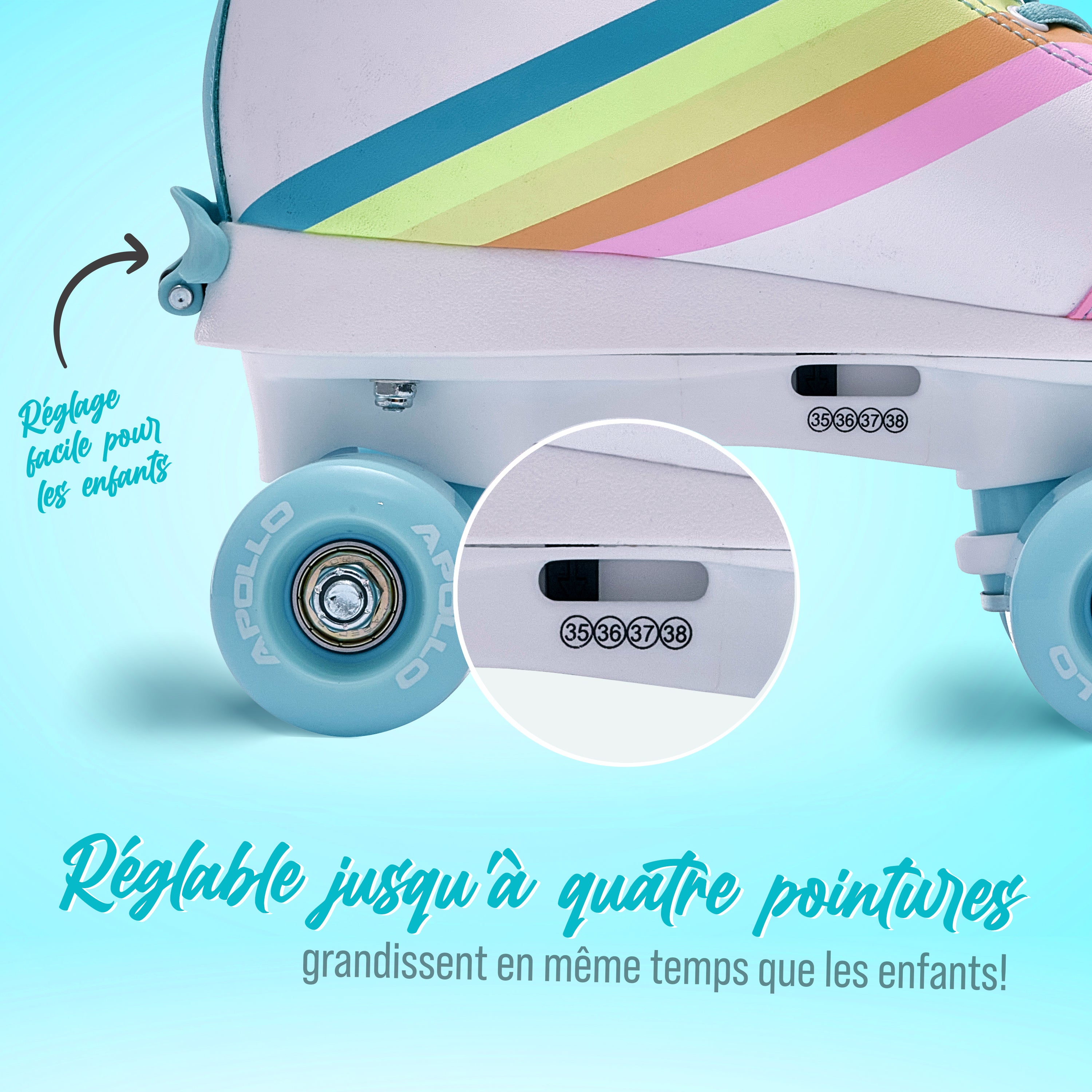 Apollo - Soft Boots patins à roulettes enfants filles disco - pointure réglable - Rainbow Star - L (39-42)
