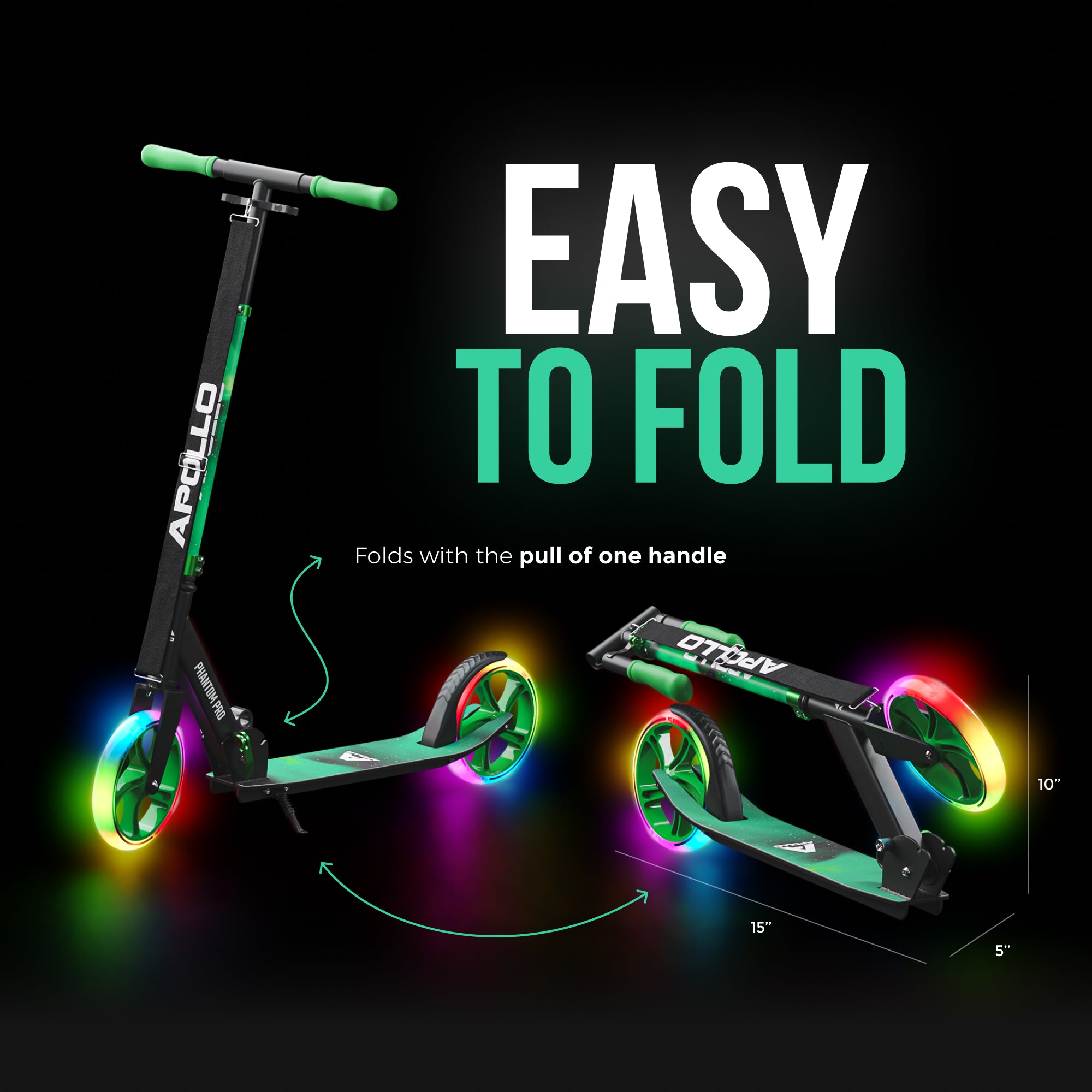 Apollo - Trottinette avec roues XXL Phantom pour adultes et enfants - 200mm - Meteor