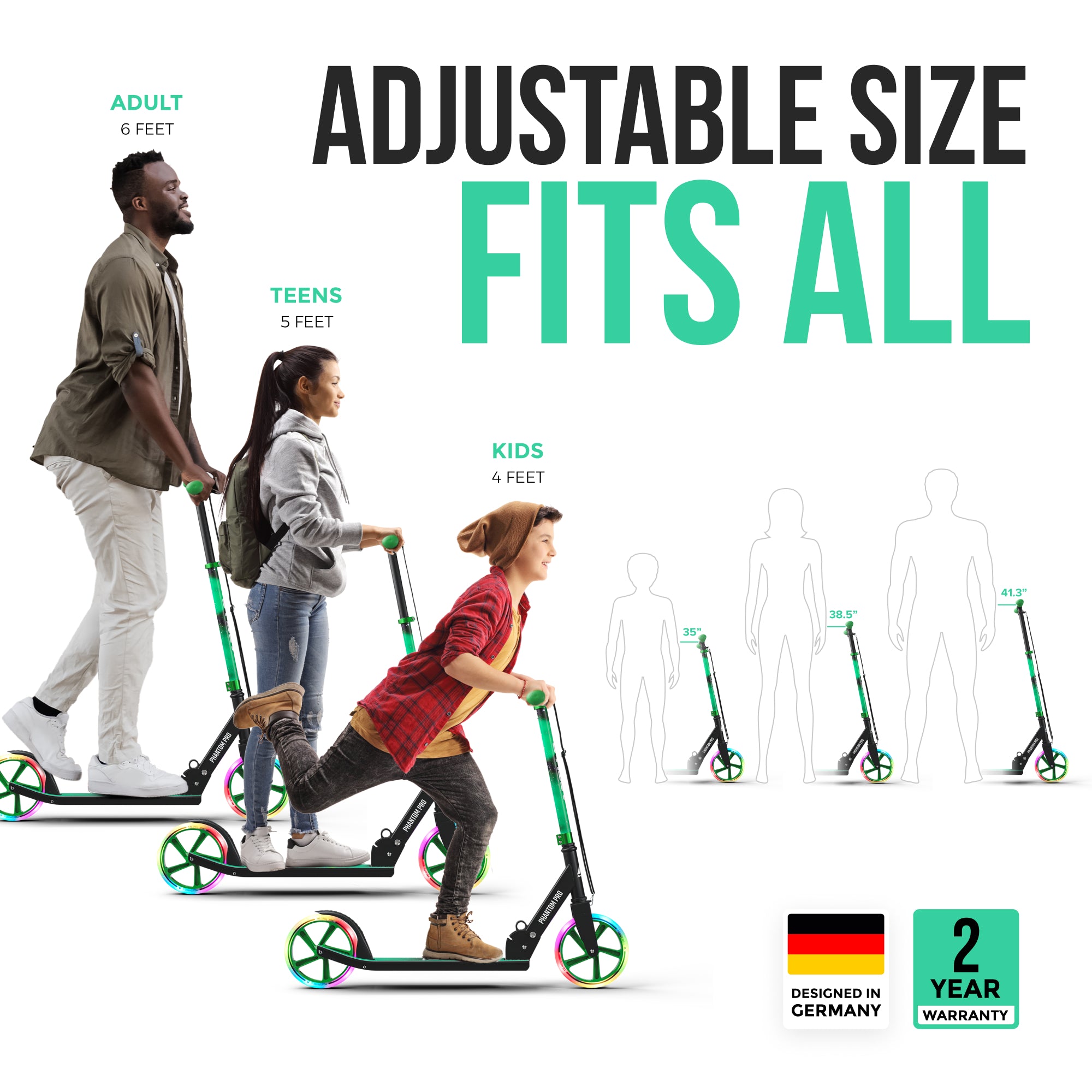 Apollo - Trottinette avec roues XXL Phantom pour adultes et enfants - 200mm - Meteor