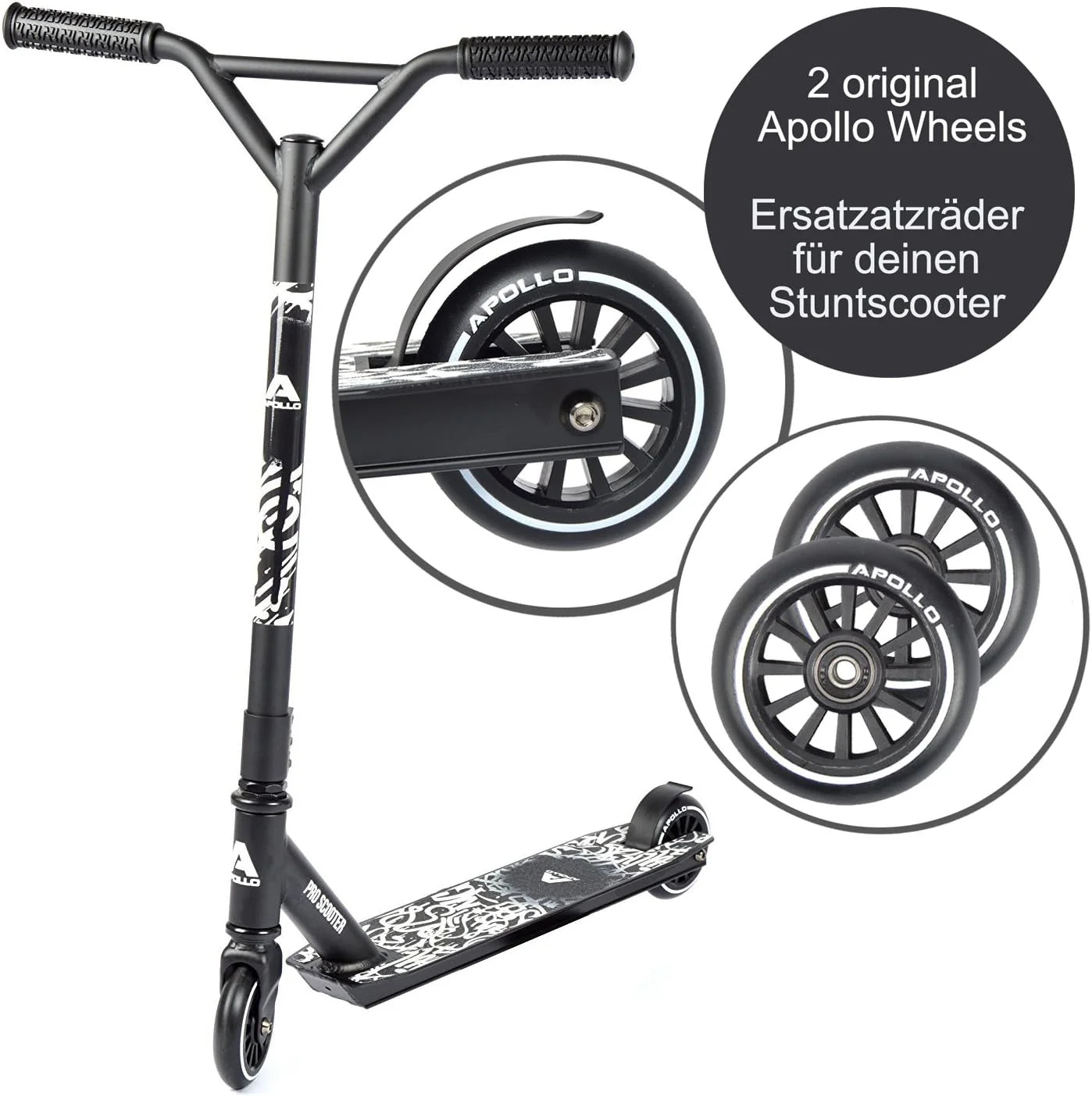 Apollo - Roues trottinette freestyle - Paire de roues série Pro 100mm - Argent - ALU Cœur