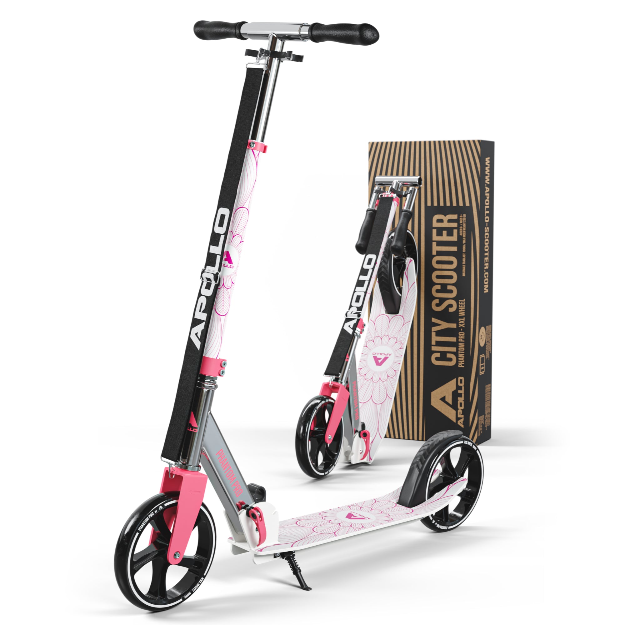 Apollo - Trottinette avec roues XXL Phantom pour adultes et enfants - 200mm - Rose