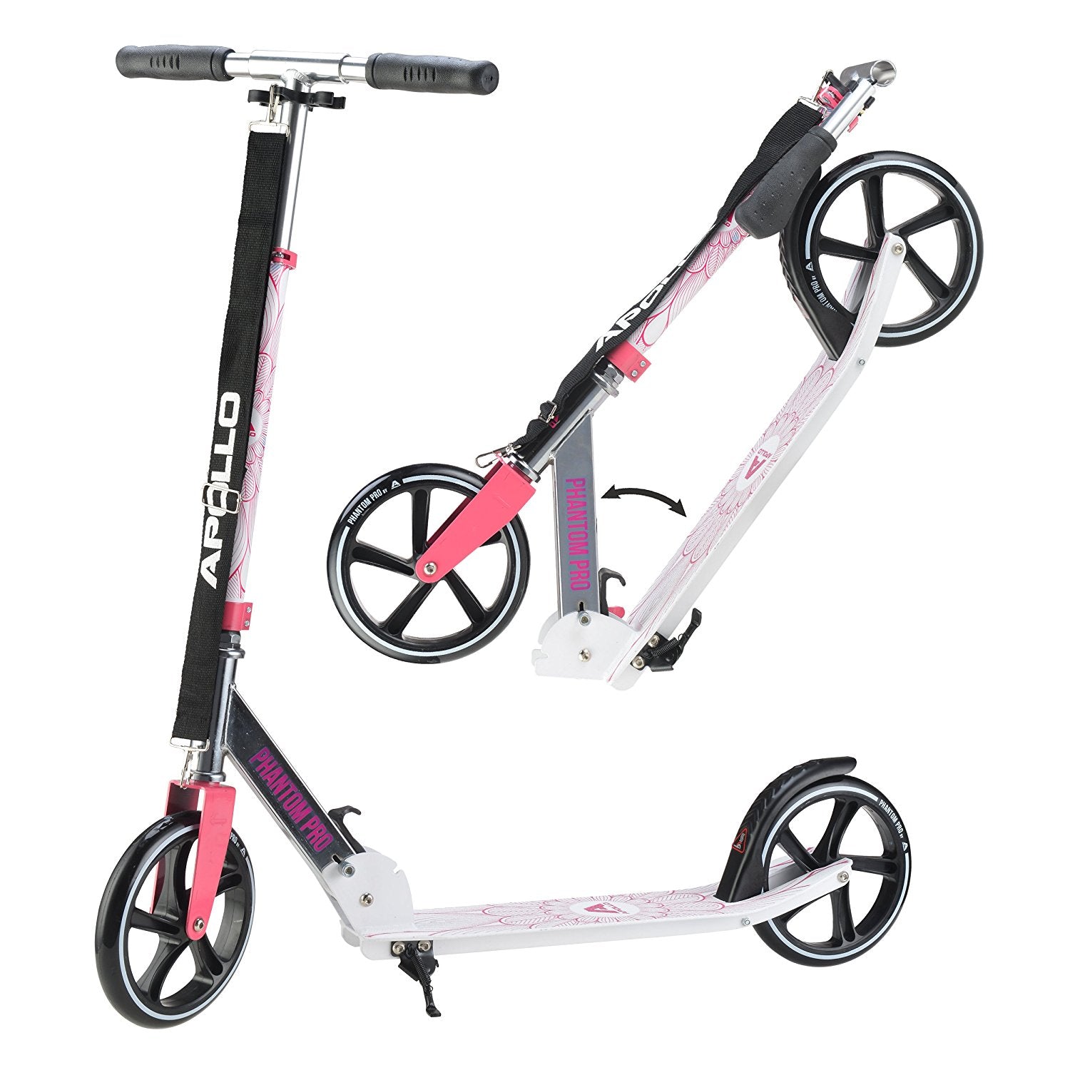 Apollo - Trottinette avec roues XXL Phantom pour adultes et enfants - 200mm - Rose