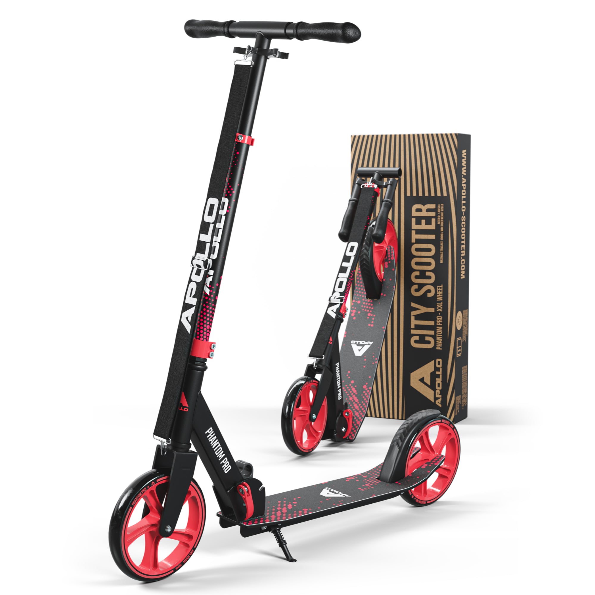 Apollo - Trottinette avec roues XXL Phantom pour adultes et enfants - 200mm - Rouge
