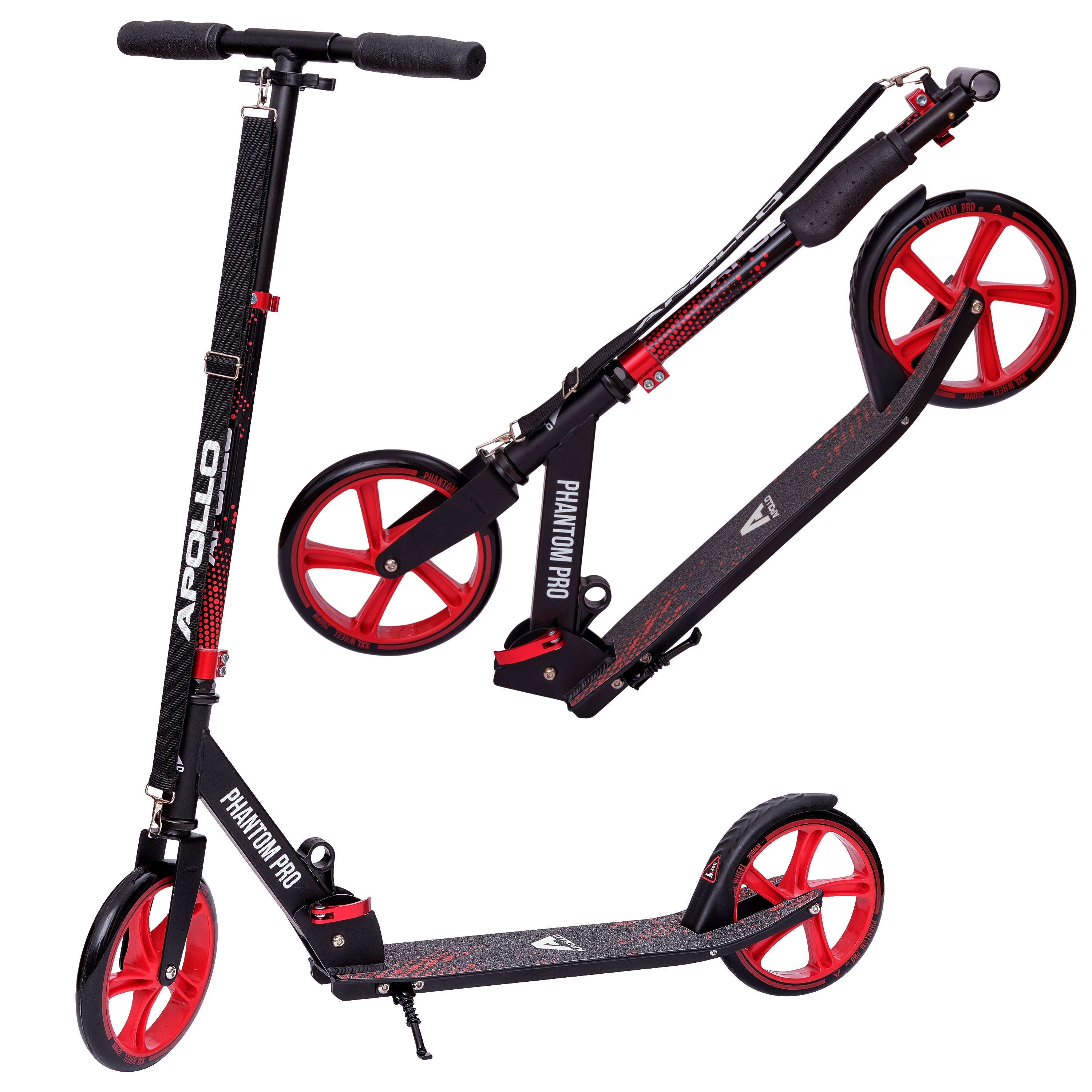 Apollo - Trottinette avec roues XXL Phantom pour adultes et enfants - 200mm - Rouge