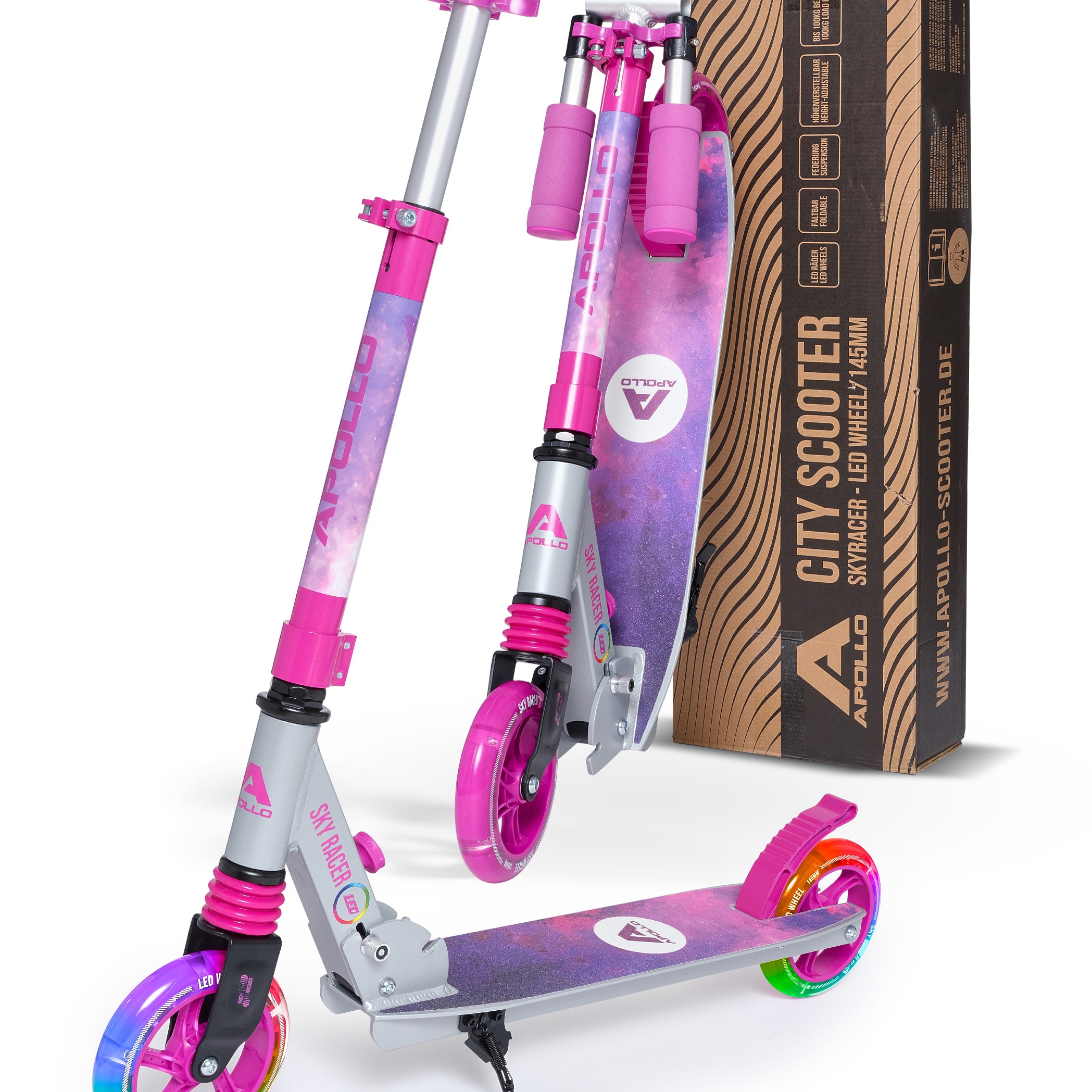 Apollo - Trottinette Skyracer - trottinette urbaine à suspension avec roues LED 145 mm - Starlight