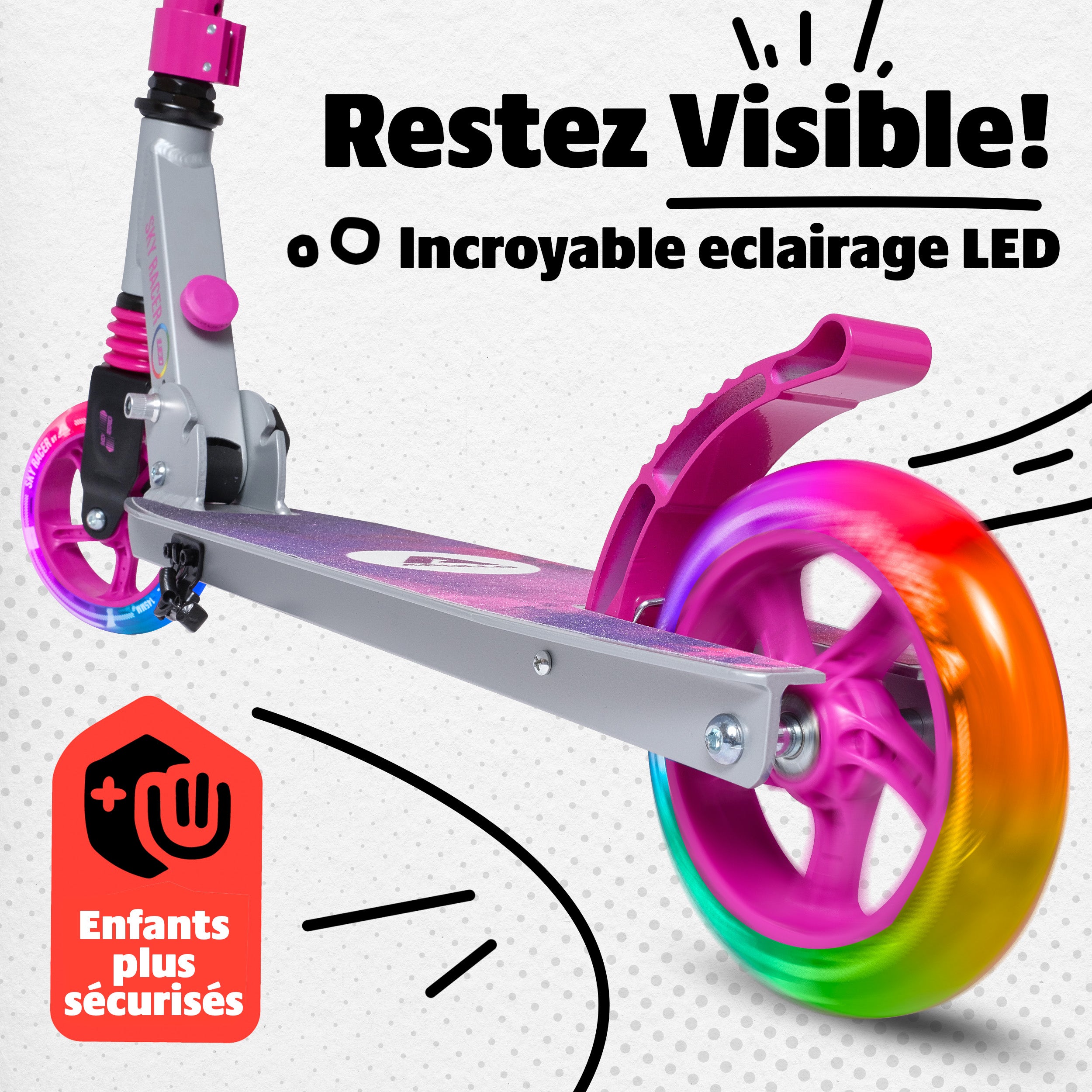 Apollo - Trottinette Skyracer - trottinette urbaine à suspension avec roues LED 145 mm - Starlight