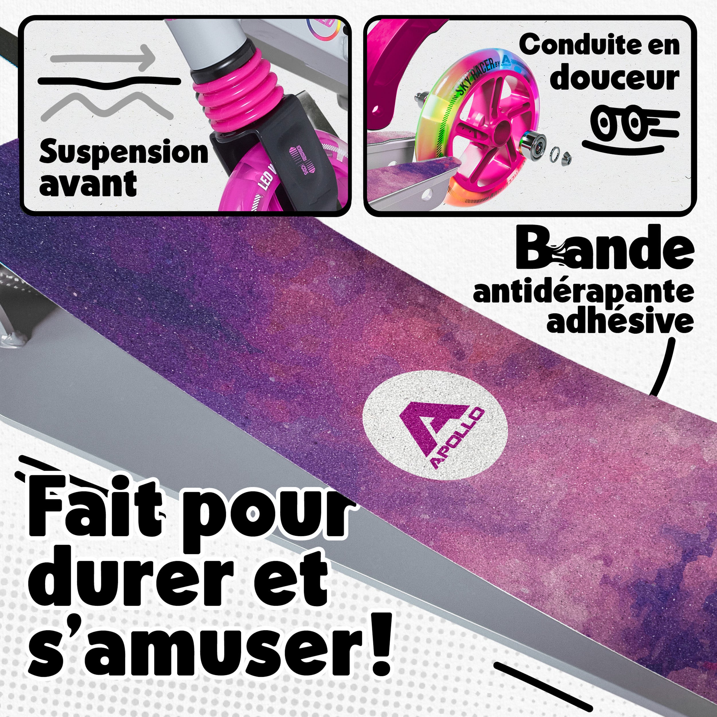 Apollo - Trottinette Skyracer - trottinette urbaine à suspension avec roues LED 145 mm - Starlight