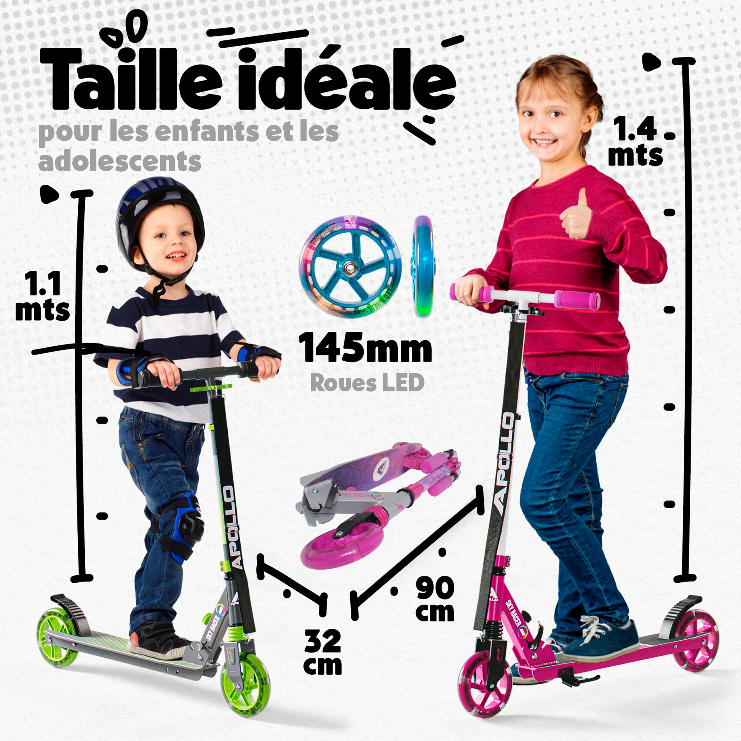 Apollo - Trottinette Skyracer - trottinette urbaine à suspension avec roues LED 145 mm - Starlight