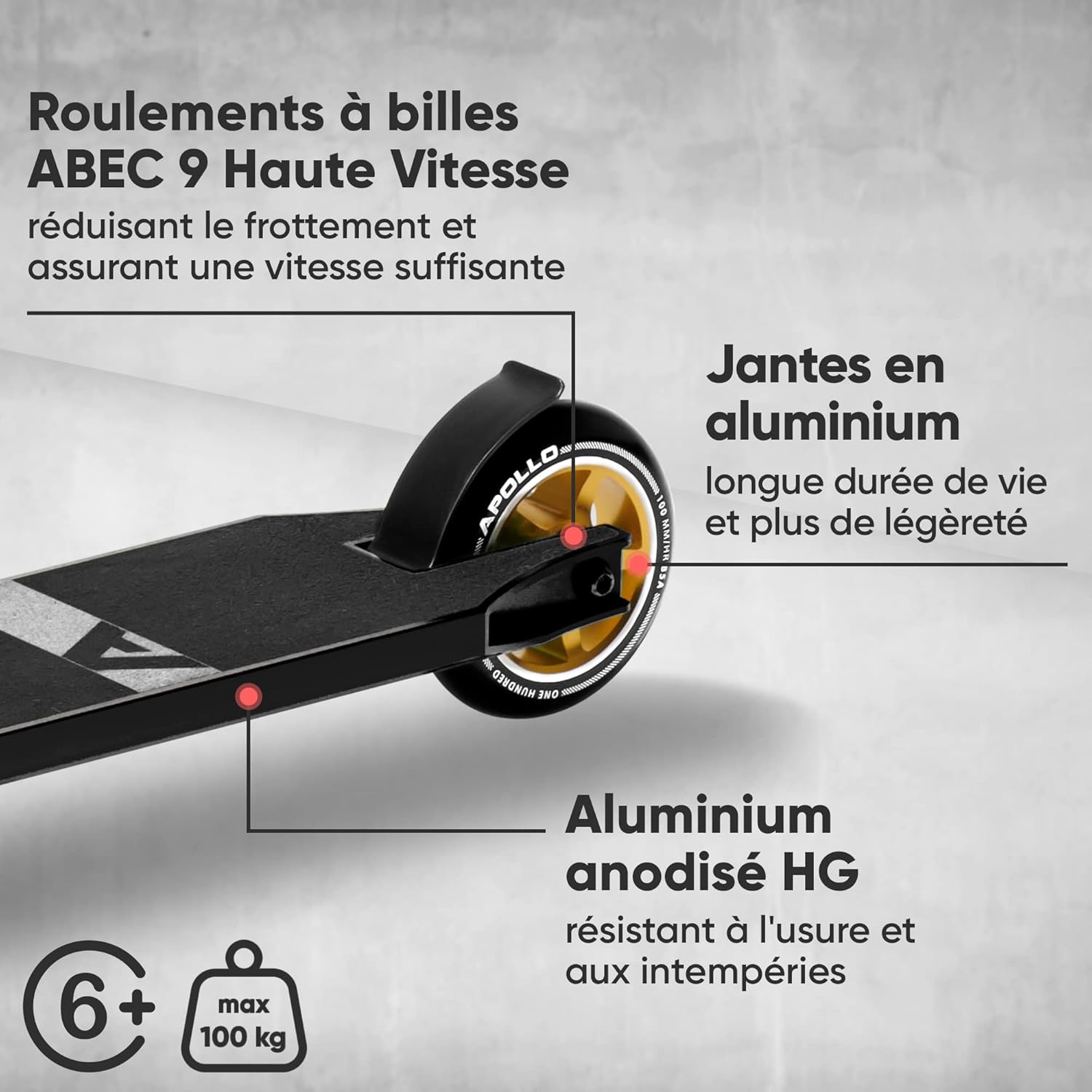 Apollo - Stunt Scooter - Star Pro - HighQuality eloxierter Profi Stunt Scooter - Noir Or