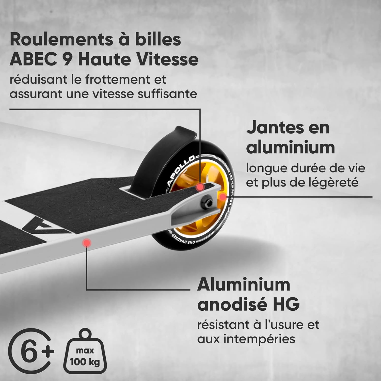 Apollo - Stunt Scooter - Star Pro - HighQuality eloxierter Profi Stunt Scooter - Blanc Or