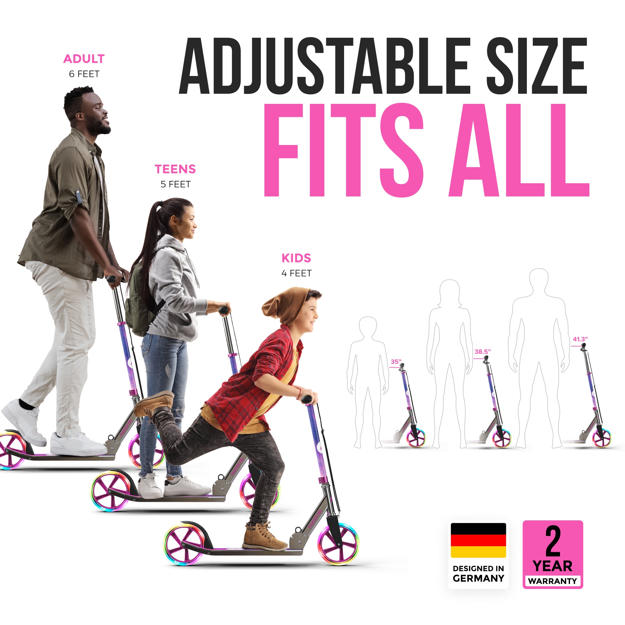 Apollo - Trottinette avec roues XXL Phantom pour adultes et enfants - 200mm - Starlight