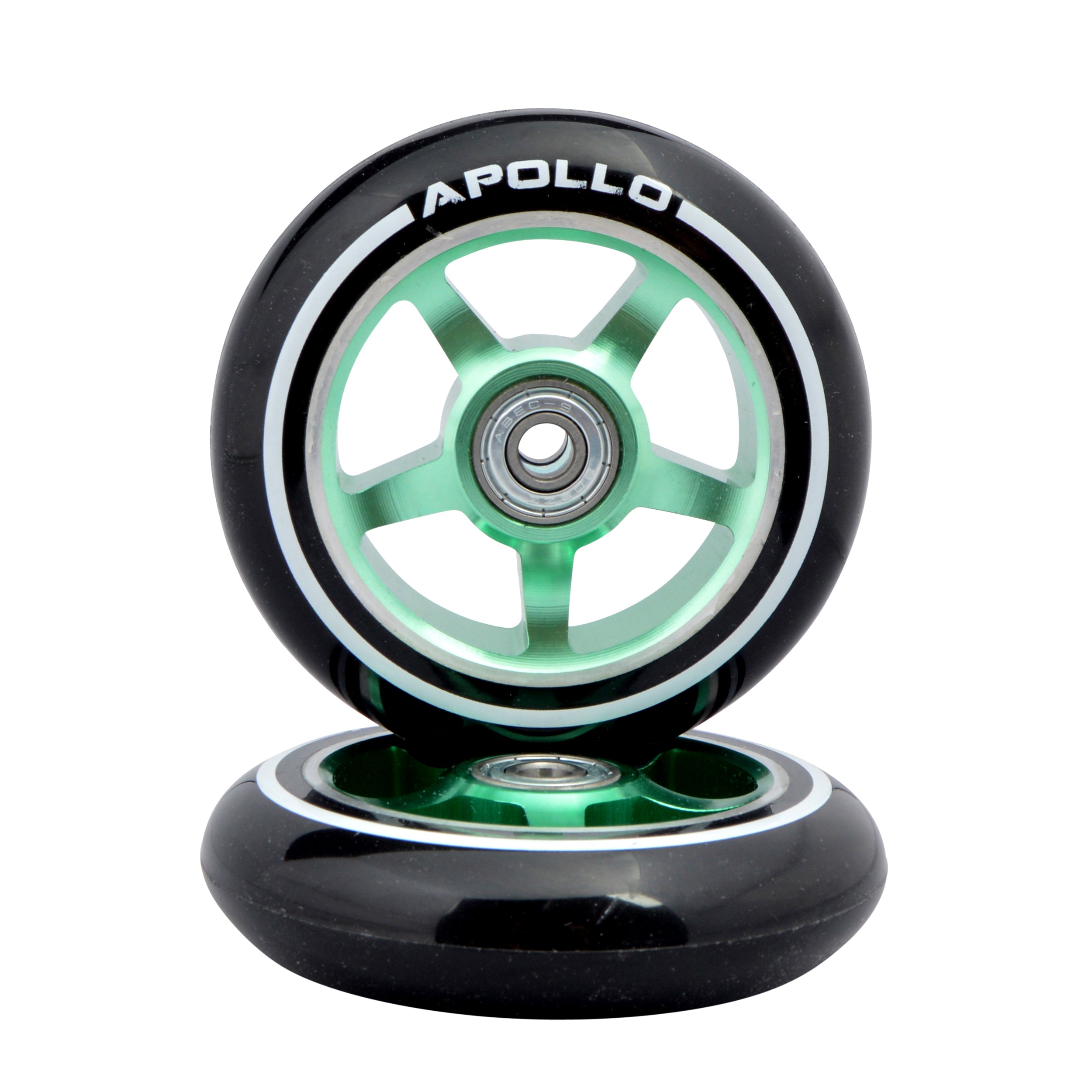 Apollo - Roues trottinette freestyle - Paire de roues série Pro 100mm - Vert - ALU Cœur
