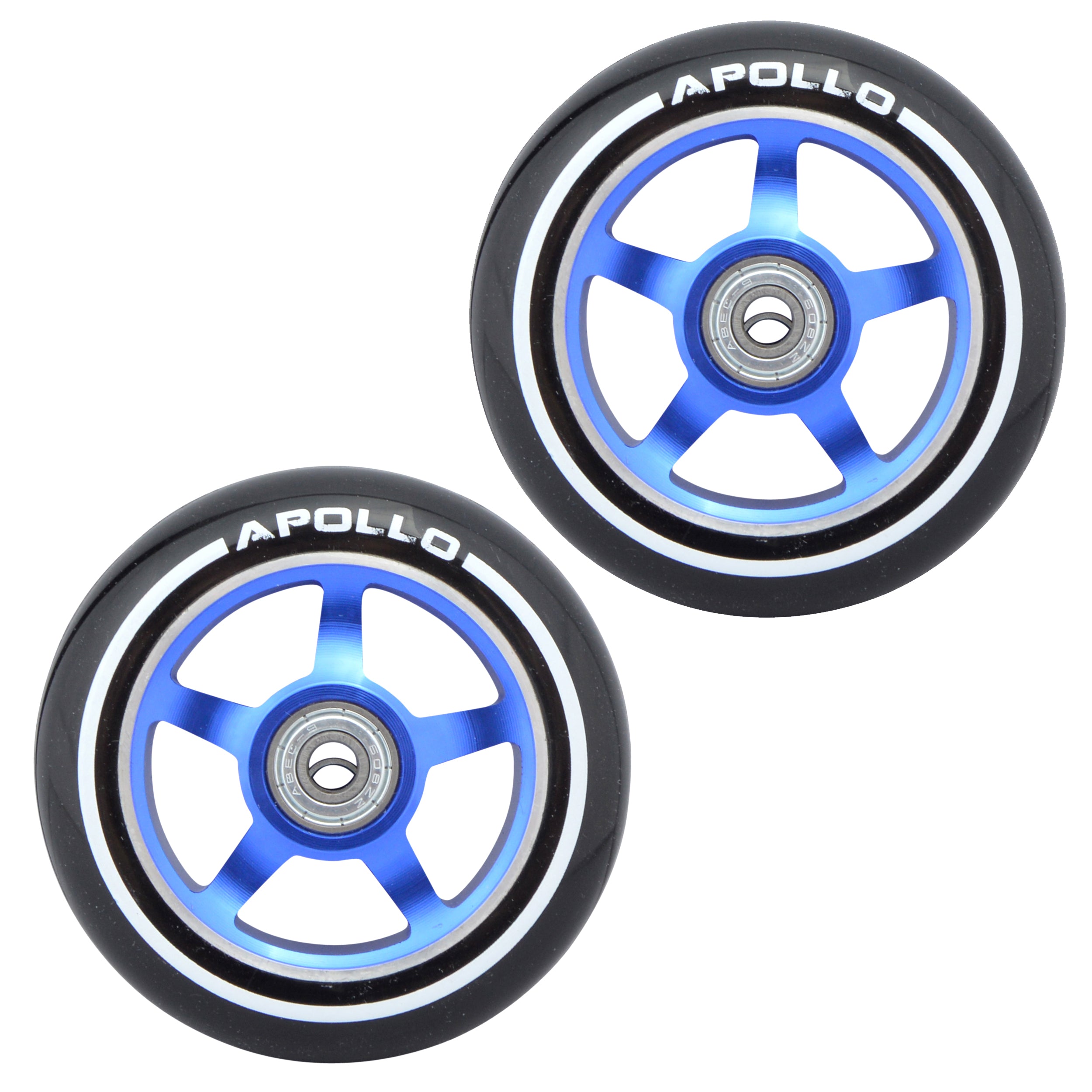 Apollo - Roues trottinette freestyle - Paire de roues série Pro 100mm - Bleu - ALU Cœur