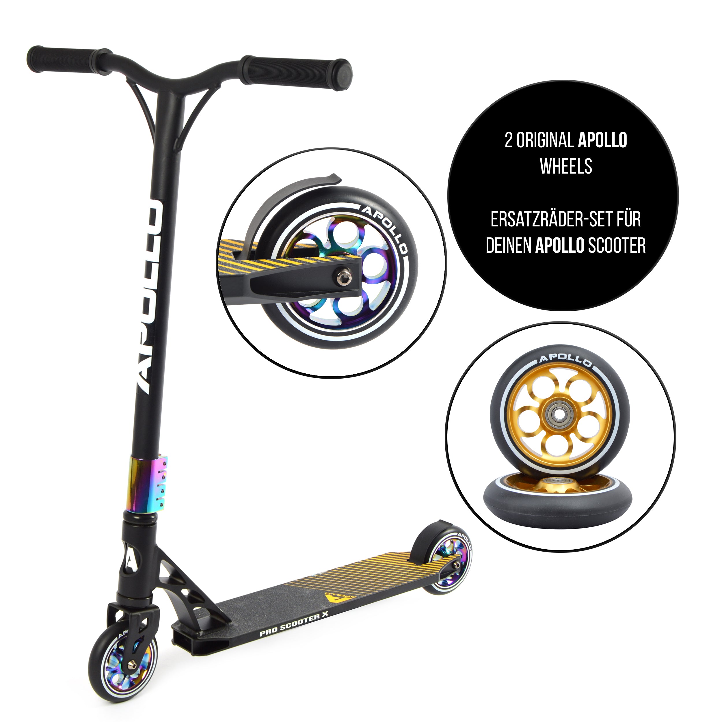 Apollo - Kit de roues de rechange pour trottinette freestyle Pro Wheels 110mm - roulements ABEC9 - Or