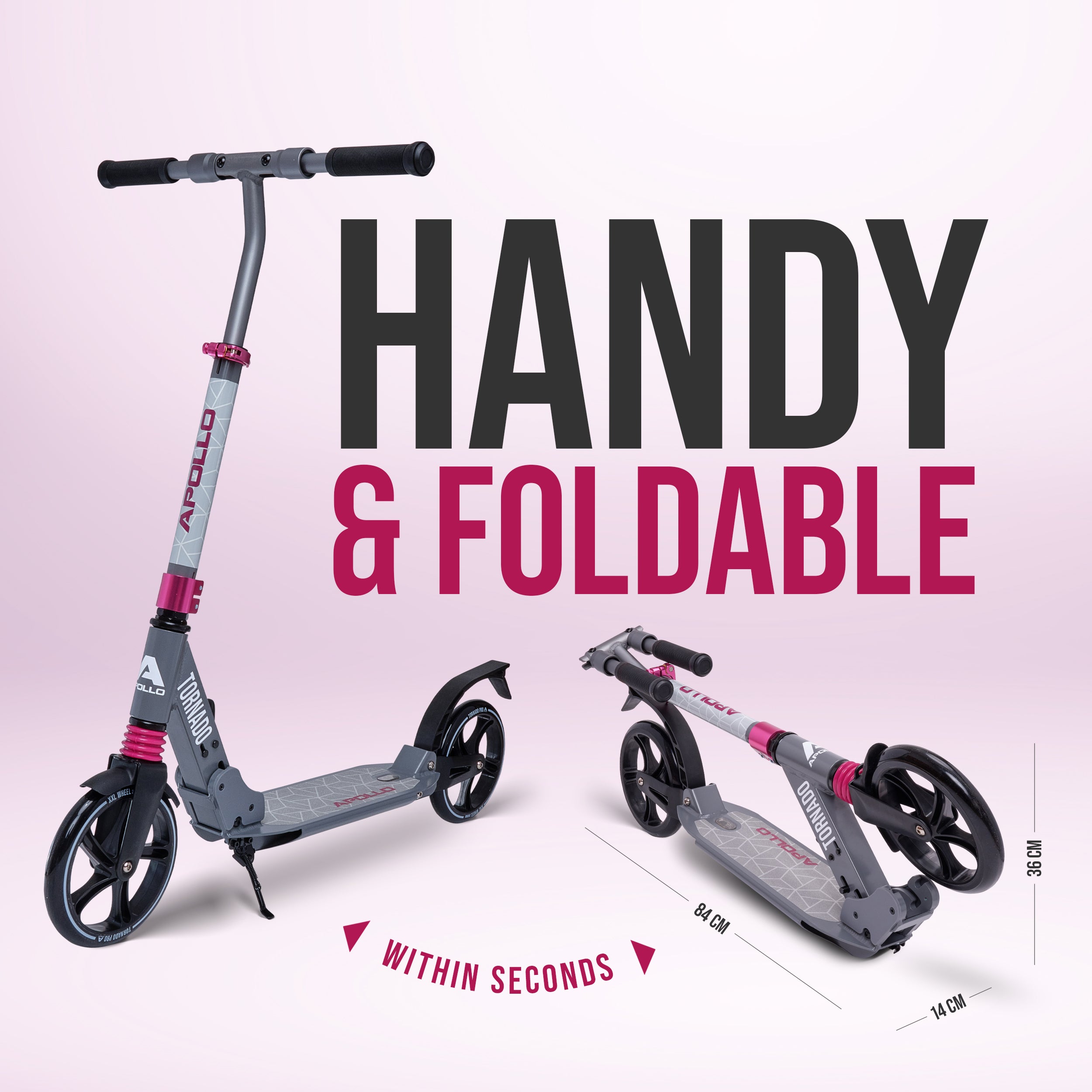 Apollo - Trottinette Apollo High End - Trottinette Tornado City avec frein et suspension - Gris Rose