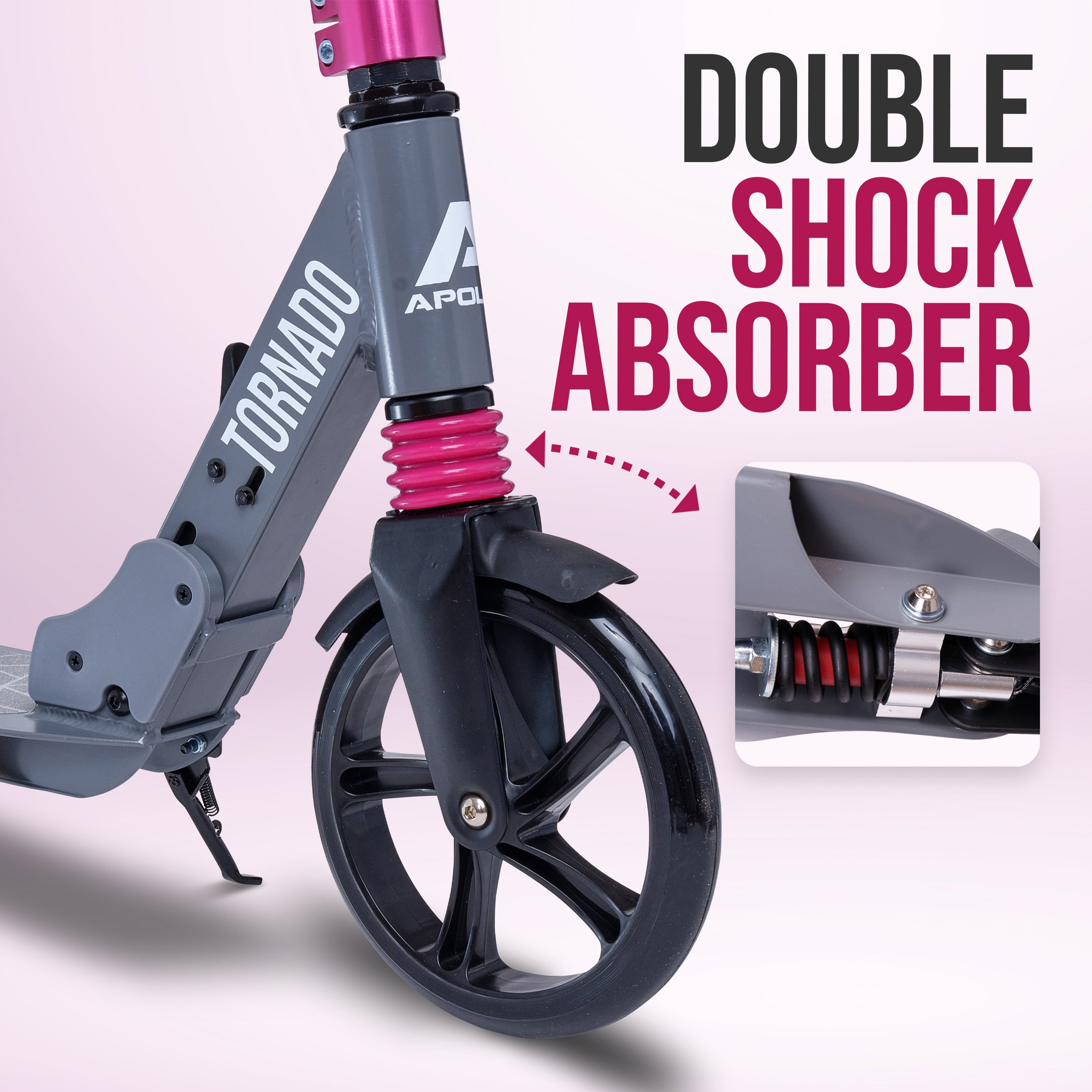 Apollo - Trottinette Apollo High End - Trottinette Tornado City avec frein et suspension - Gris Rose