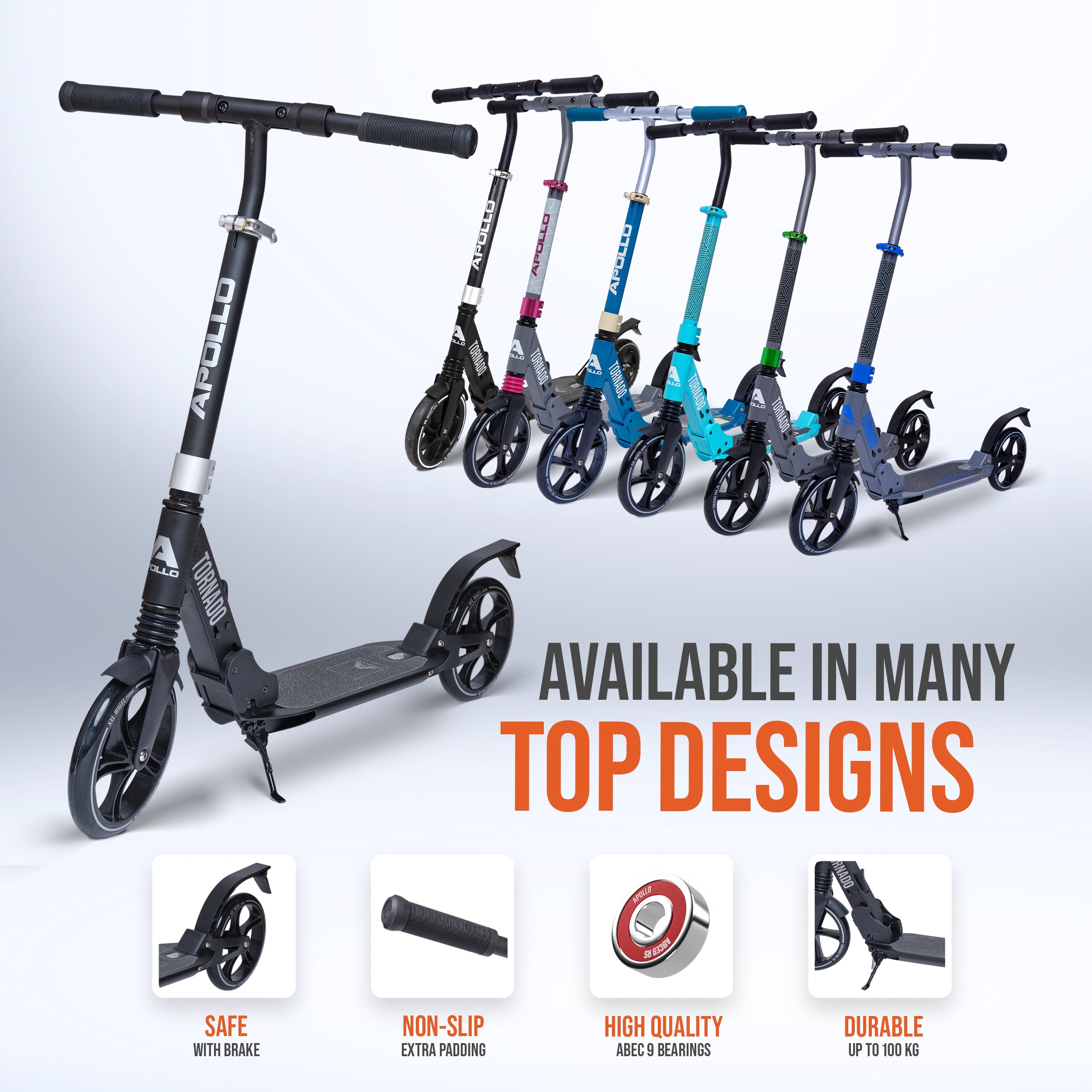 Apollo - Trottinette Apollo High End - Trottinette Tornado City avec frein et suspension - Noir Argent