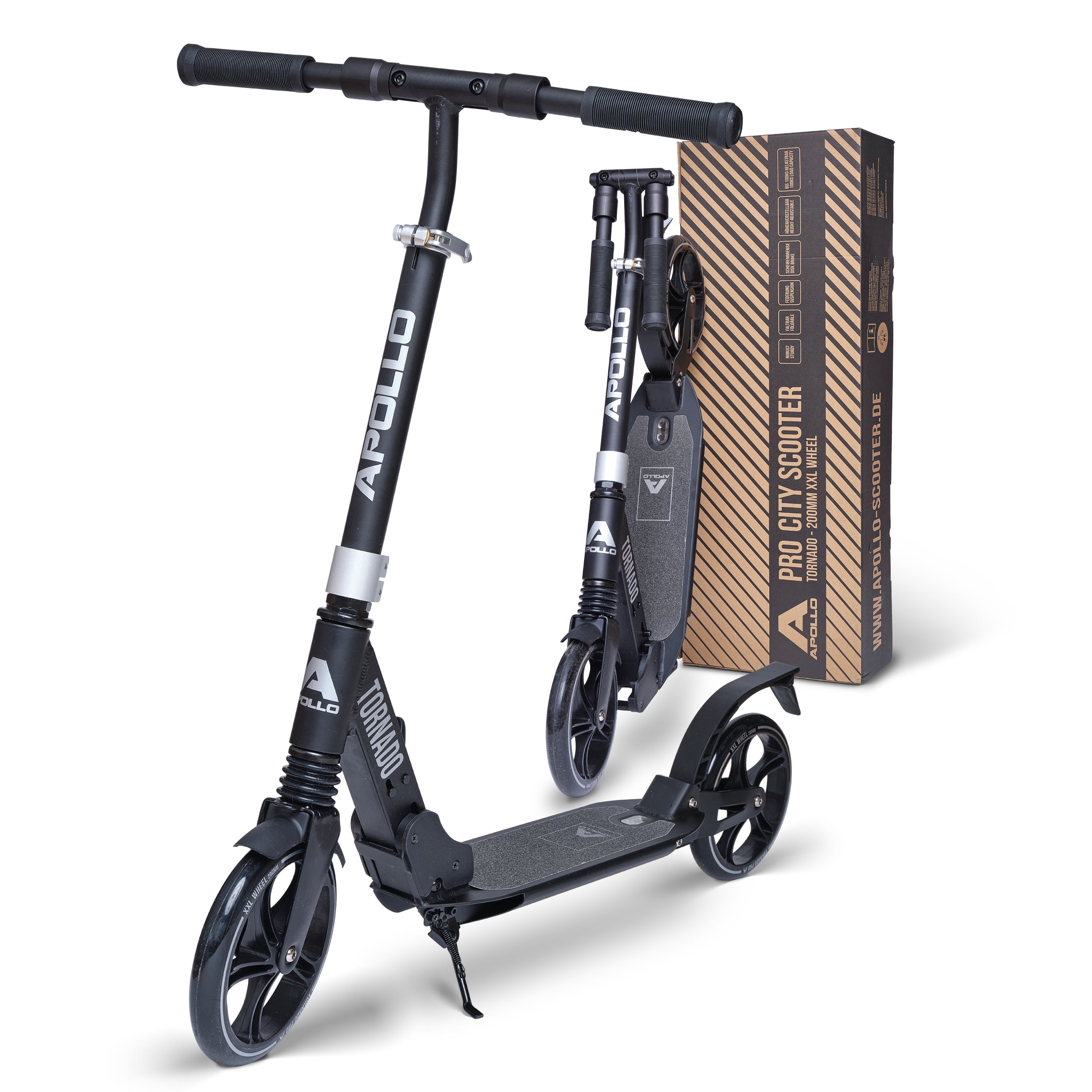 Apollo - Trottinette Apollo High End - Trottinette Tornado City avec frein et suspension - Noir Argent
