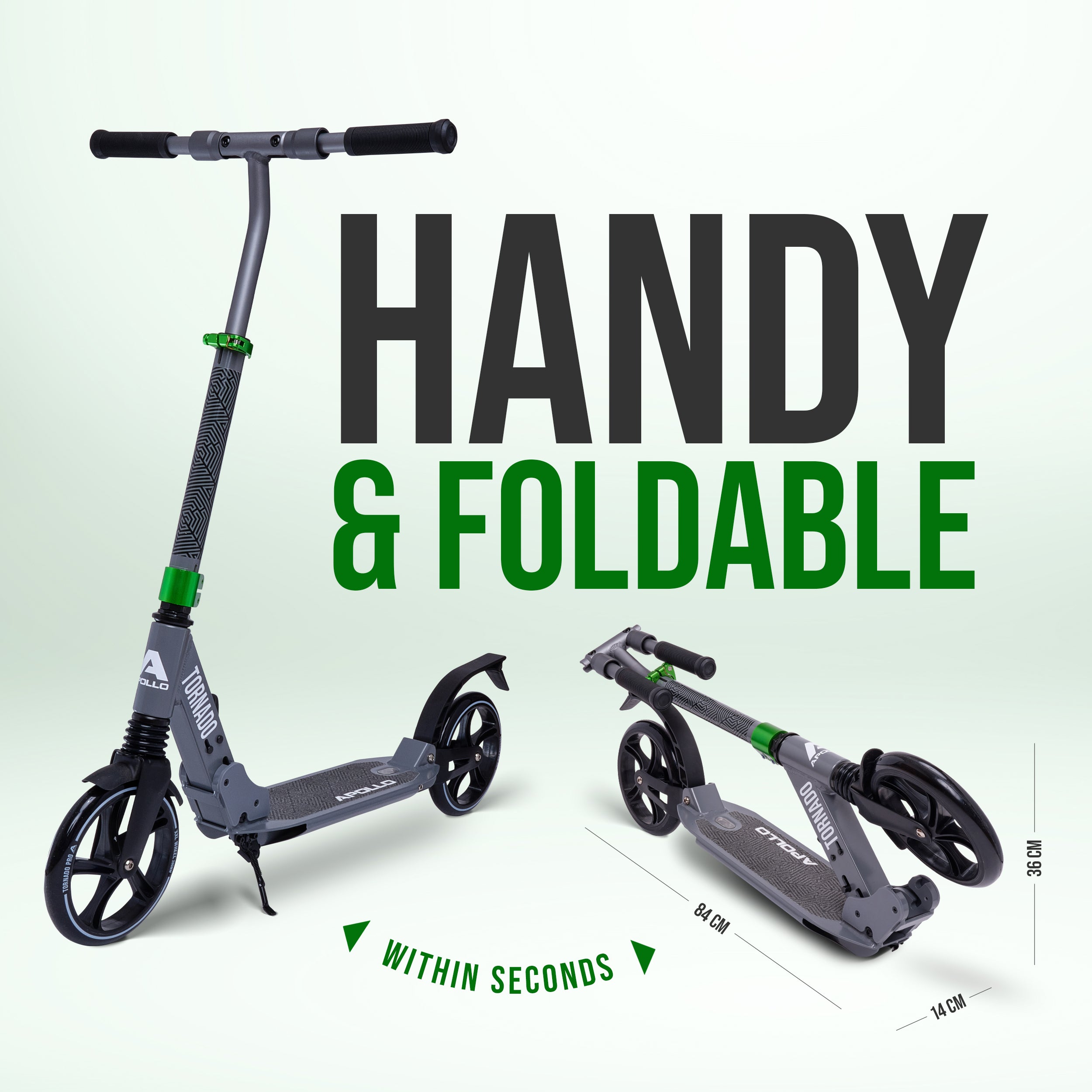 Apollo - Trottinette Apollo High End - Trottinette Tornado City avec frein et suspension - Gris Vert