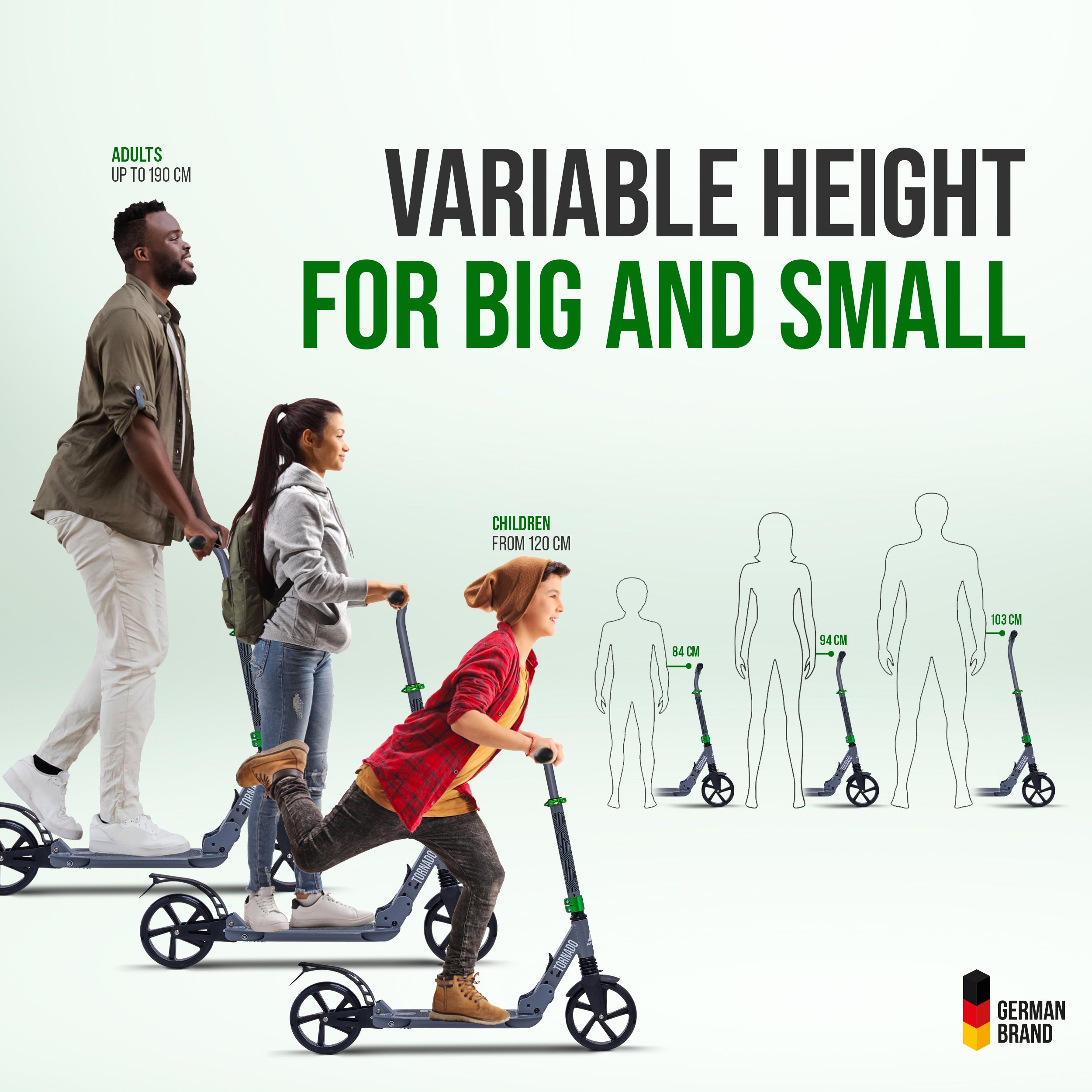 Apollo - Trottinette Apollo High End - Trottinette Tornado City avec frein et suspension - Gris Vert