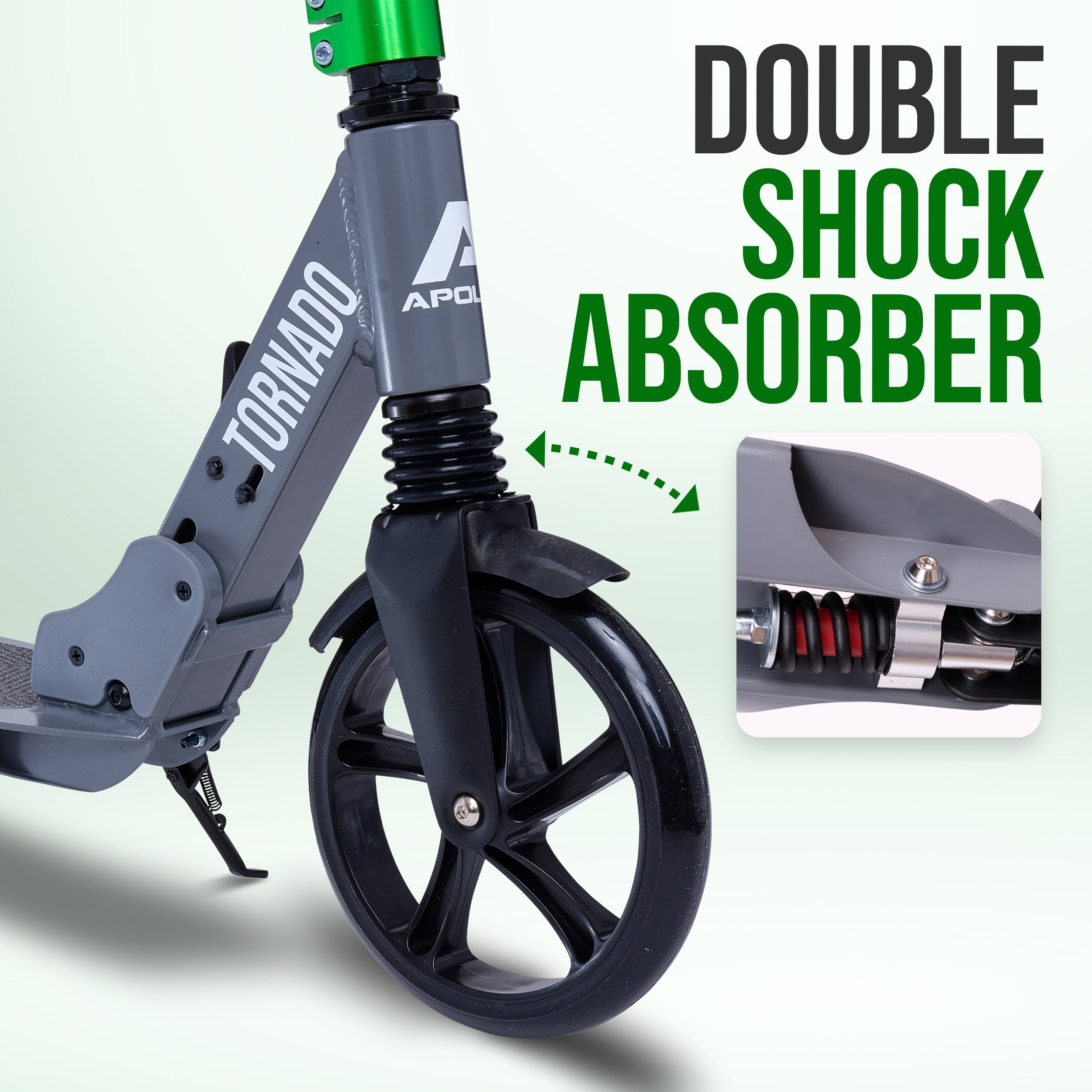 Apollo - Trottinette Apollo High End - Trottinette Tornado City avec frein et suspension - Gris Vert
