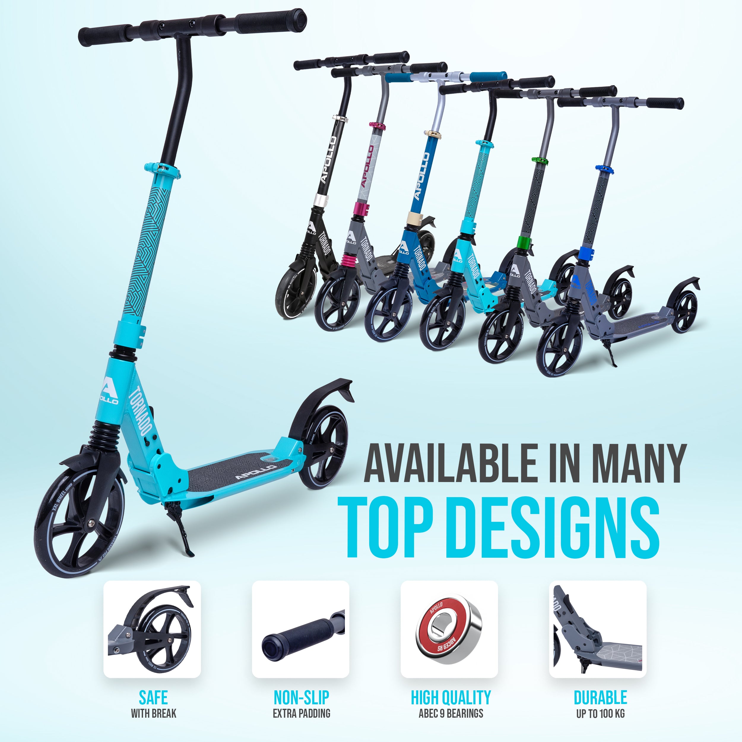 Apollo - Trottinette Apollo High End - Trottinette Tornado City avec frein et suspension - Menthe