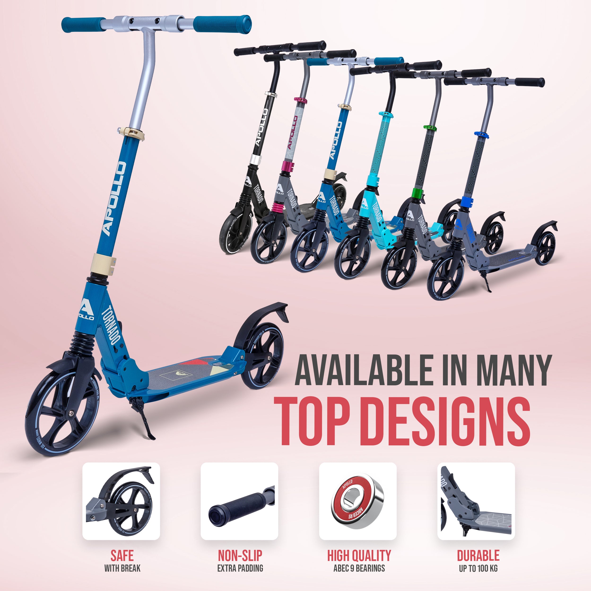 Apollo - Trottinette Apollo High End - Trottinette Tornado City avec frein et suspension - Turquoise