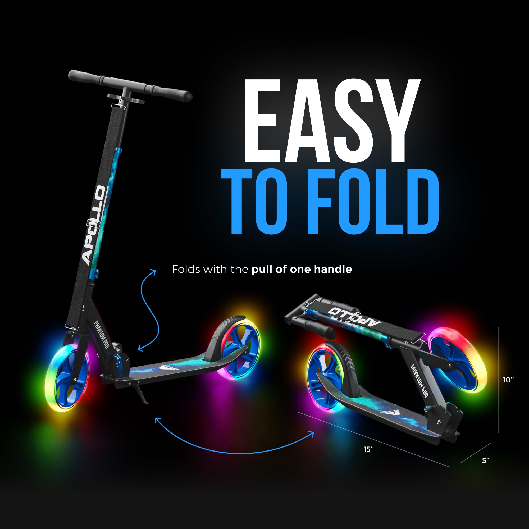 Apollo - Trottinette avec roues XXL Phantom pour adultes et enfants - 200mm - Universe