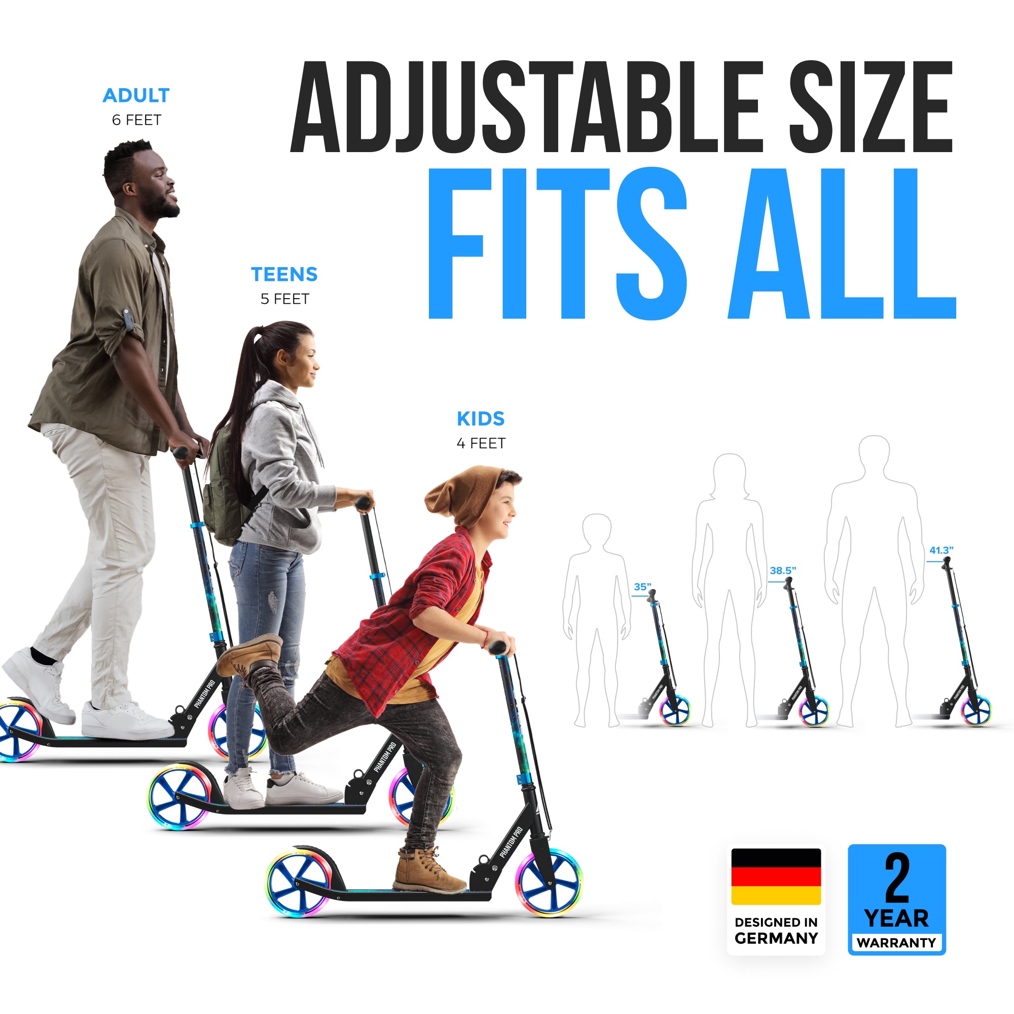 Apollo - Trottinette avec roues XXL Phantom pour adultes et enfants - 200mm - Universe