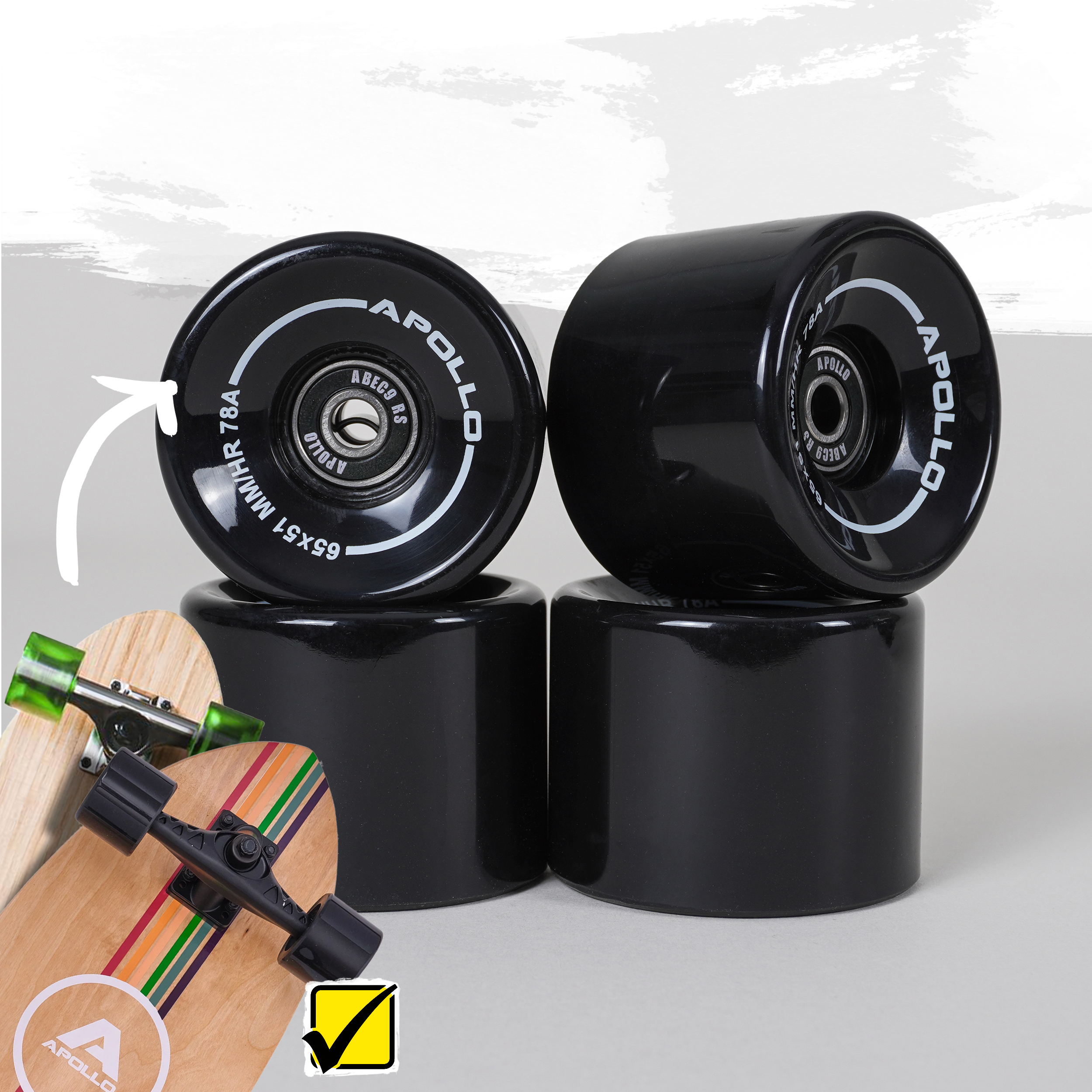 Apollo Funsport France - Roues Apollo Noires pour Longboard & Skateboard - Black - 65 x 51