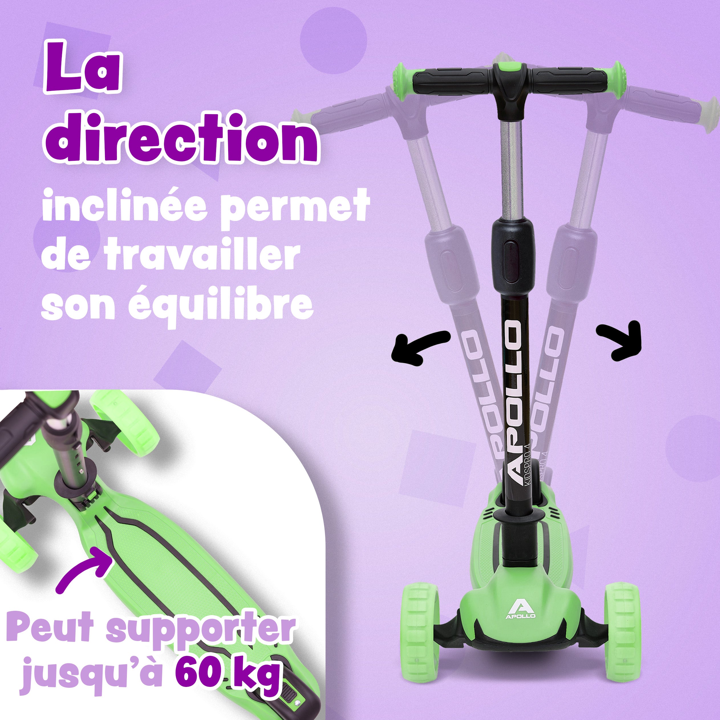Apollo - Trottinette pour enfants “KidsPro4” trottinette à LED pliable - Grün