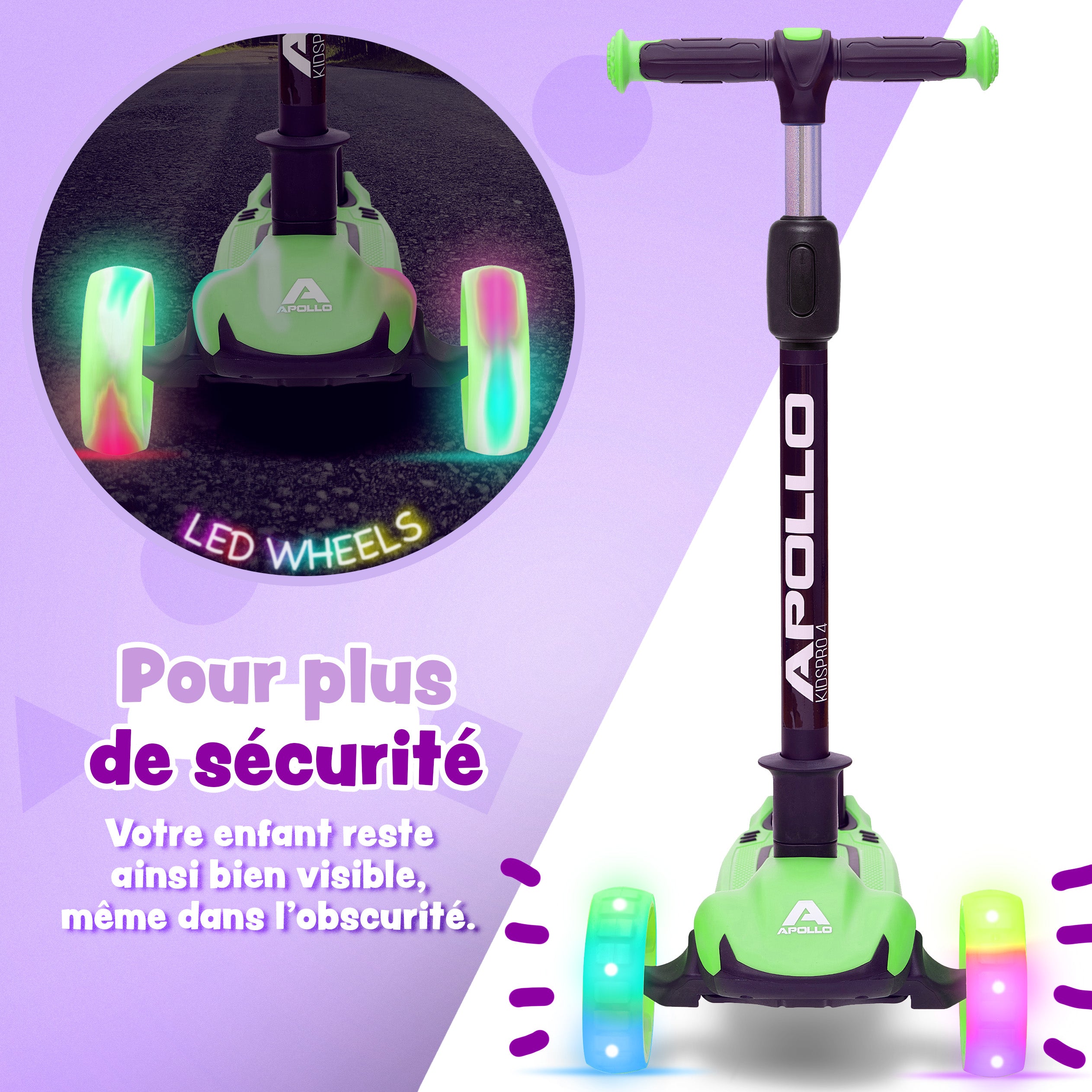 Apollo - Trottinette pour enfants “KidsPro4” trottinette à LED pliable - Grün
