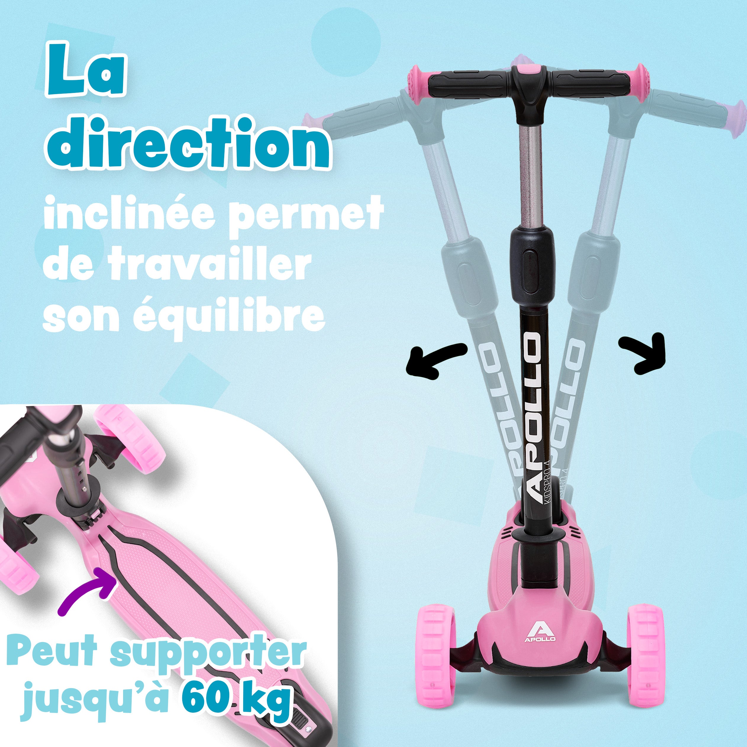 Apollo - Trottinette pour enfants “KidsPro4” trottinette à LED pliable - Pink