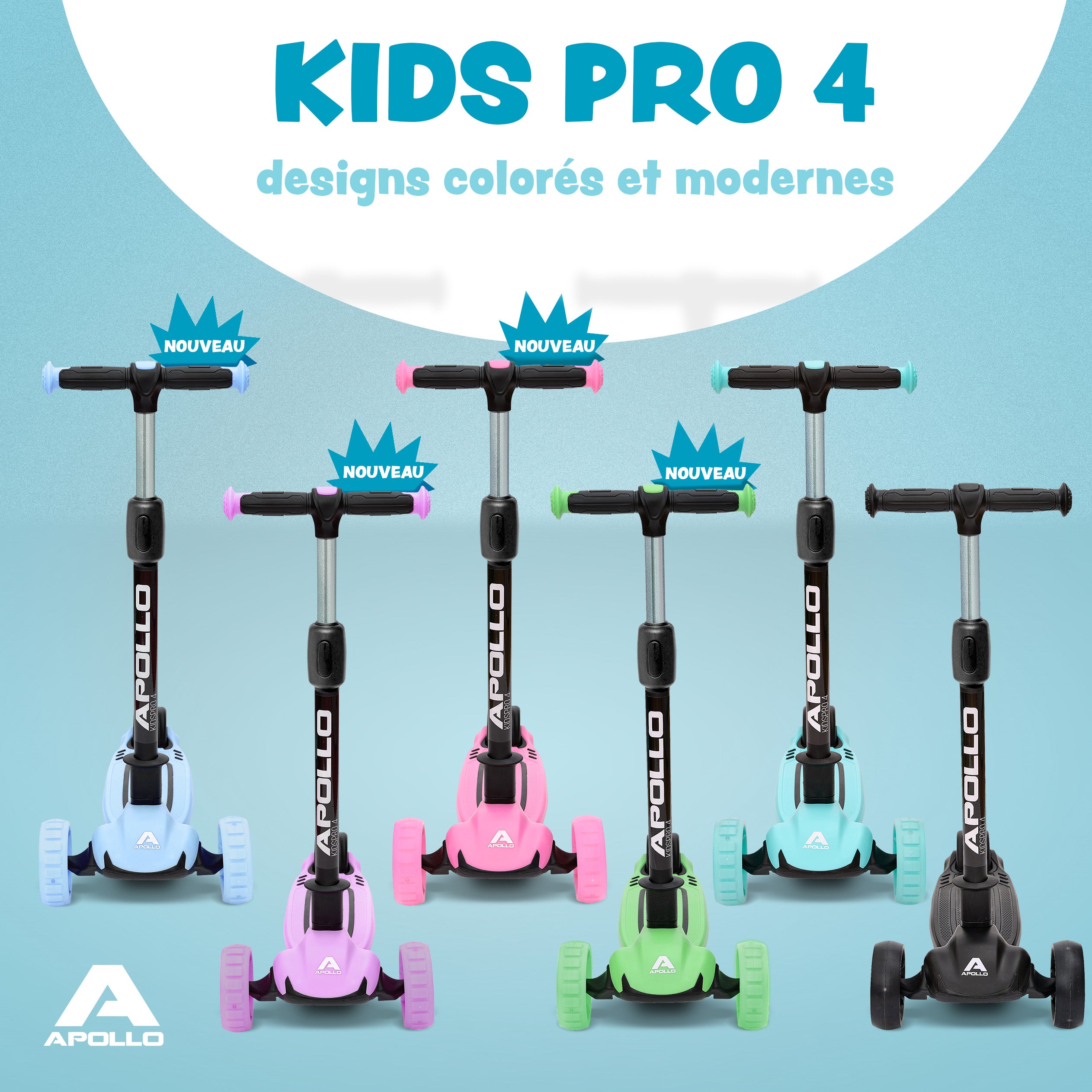 Apollo - Trottinette pour enfants “KidsPro4” trottinette à LED pliable - Pink