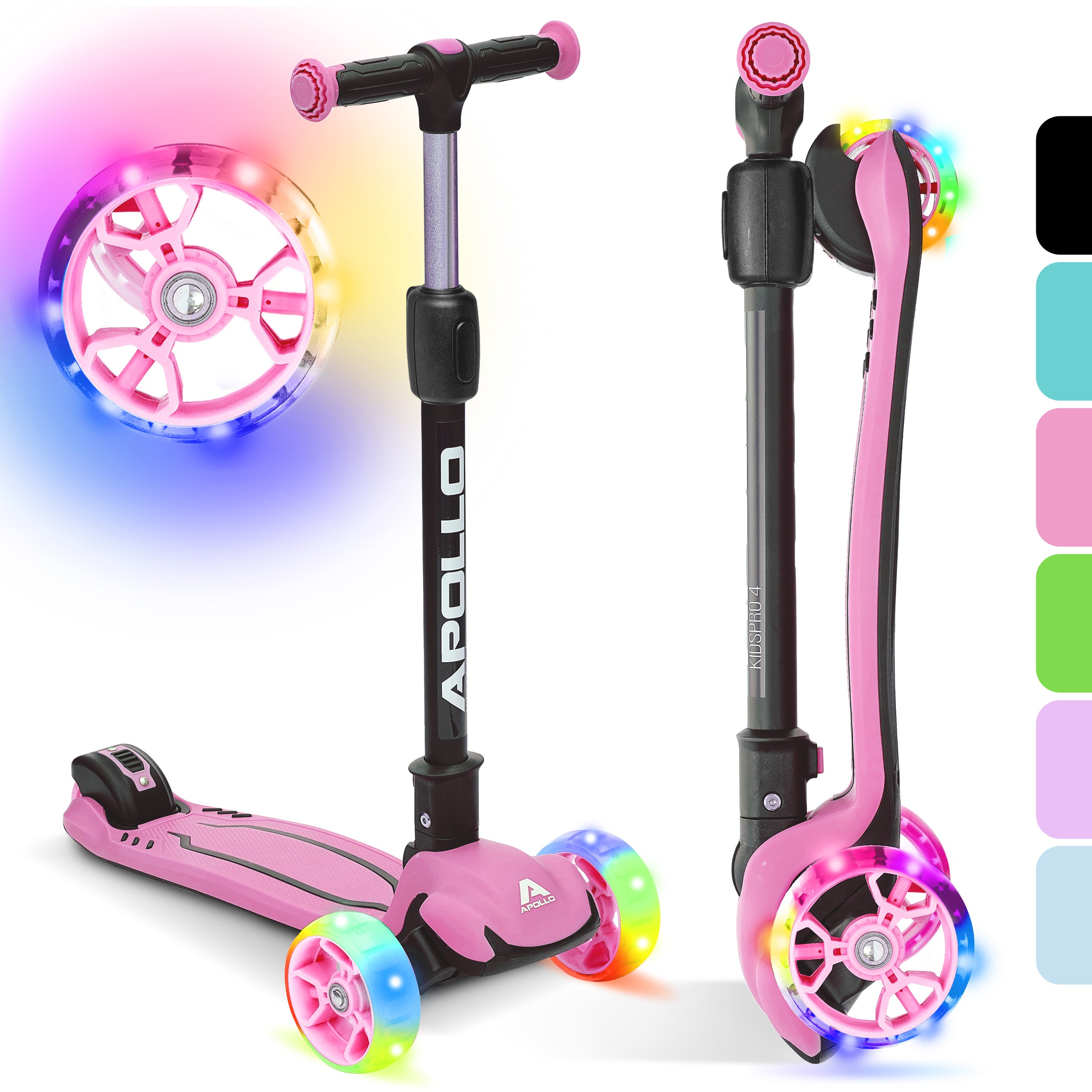 Apollo - Trottinette pour enfants “KidsPro4” trottinette à LED pliable - Pink