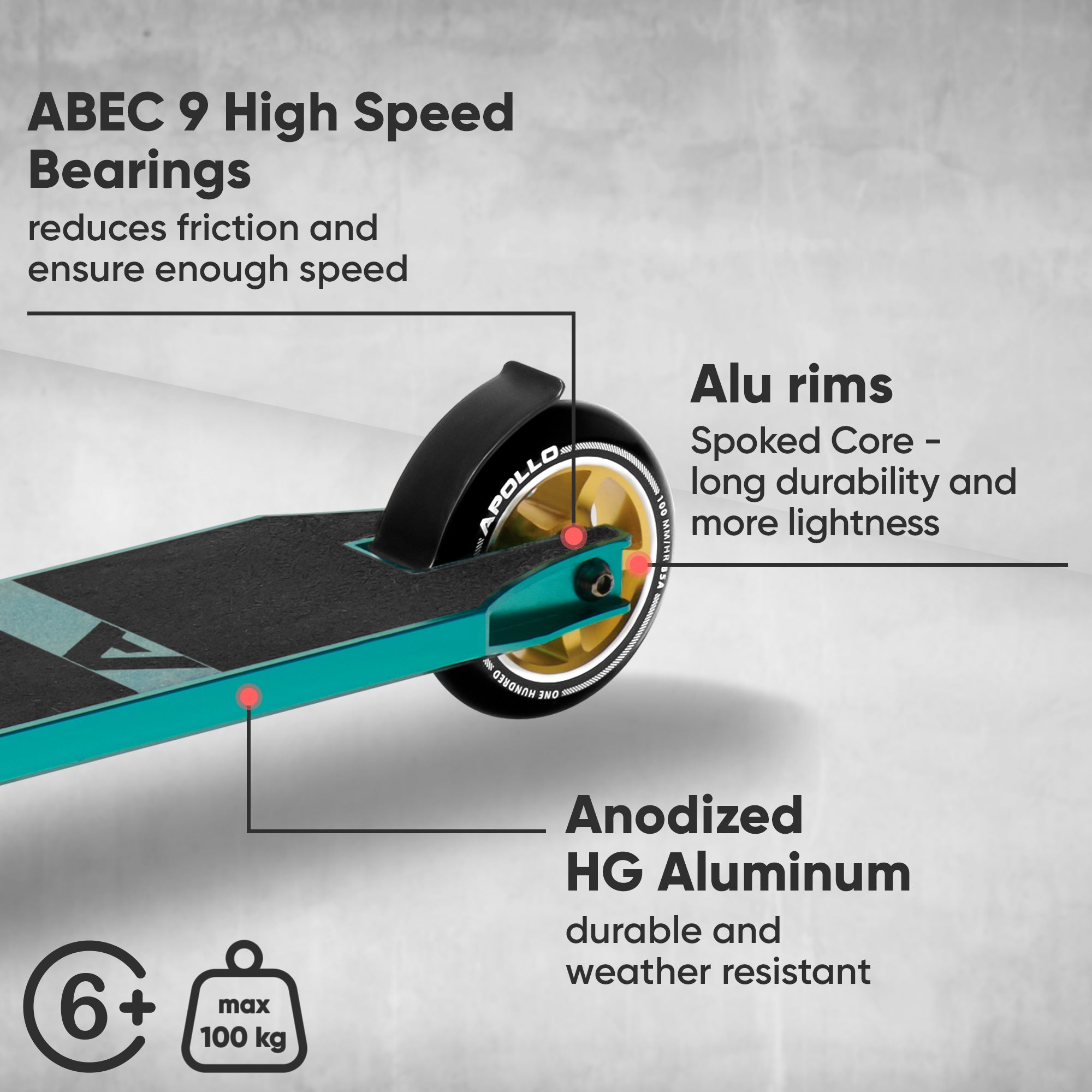 Apollo - Stunt Scooter - Star Pro - HighQuality eloxierter Profi Stunt Scooter - Noir Menthe Or