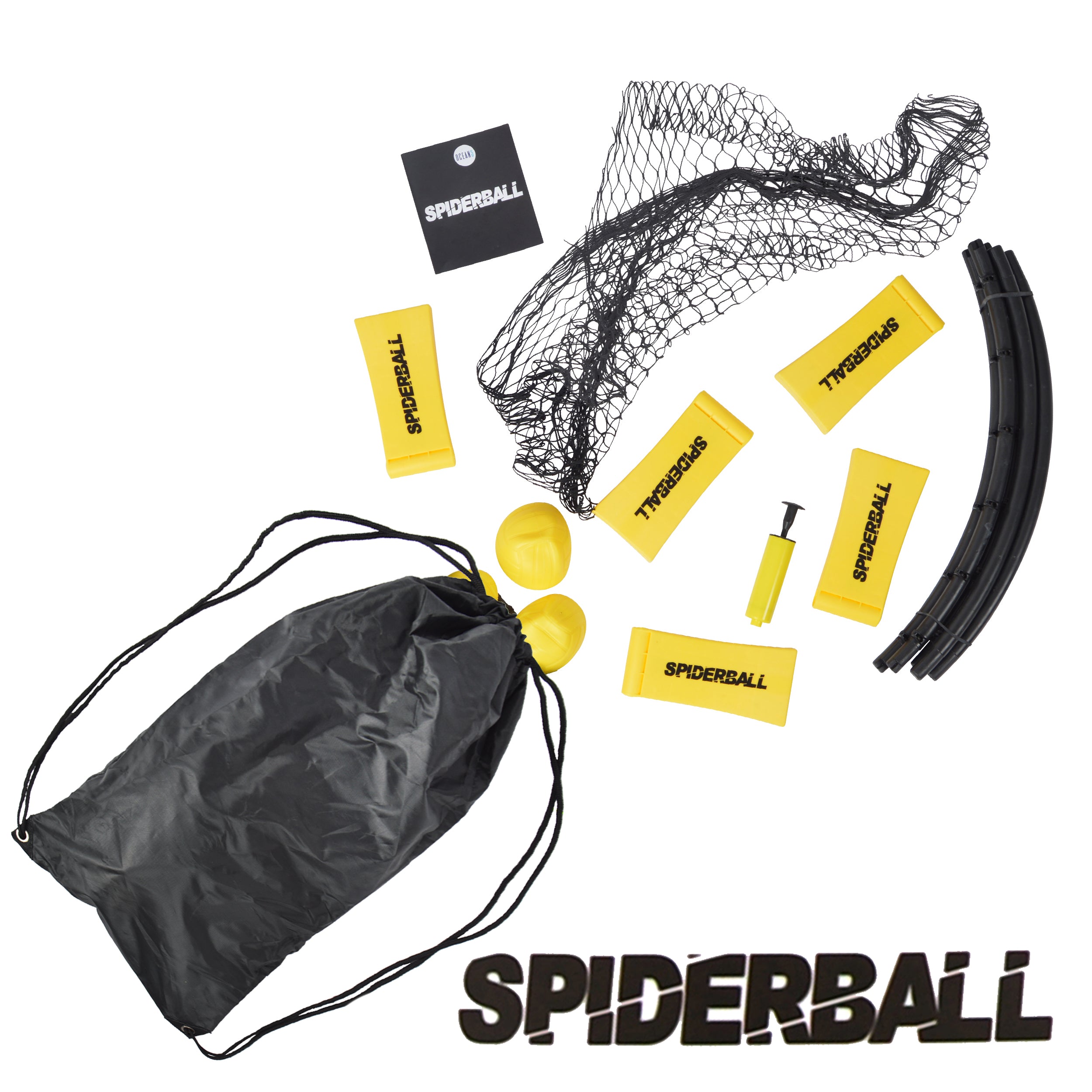 Ocean 5 - Kit de balles de la marque Spiderball - Jeu de balle avec filet - 3 balles et sac de rangement - Jaune