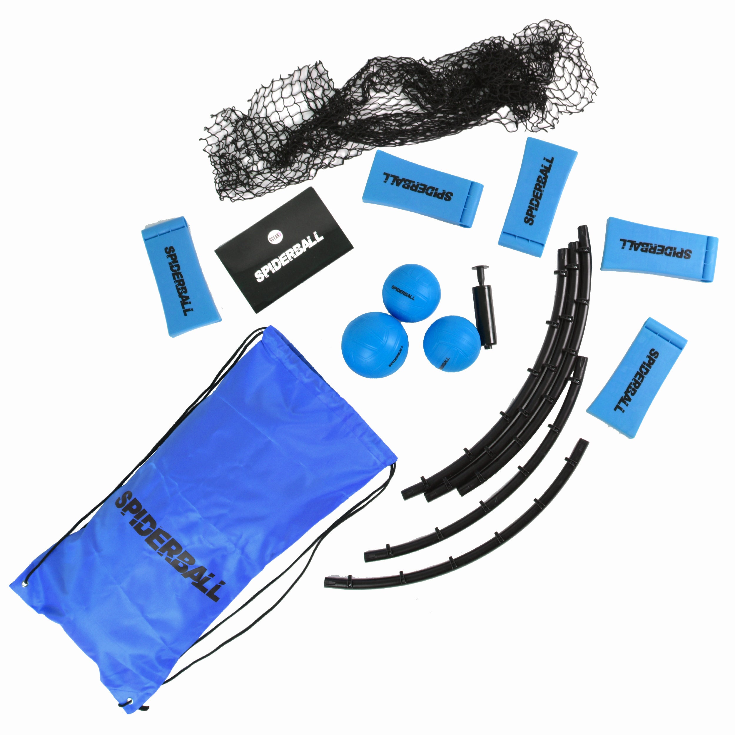 Ocean 5 - Kit de balles de la marque Spiderball - Jeu de balle avec filet - 3 balles et sac de rangement - Bleu